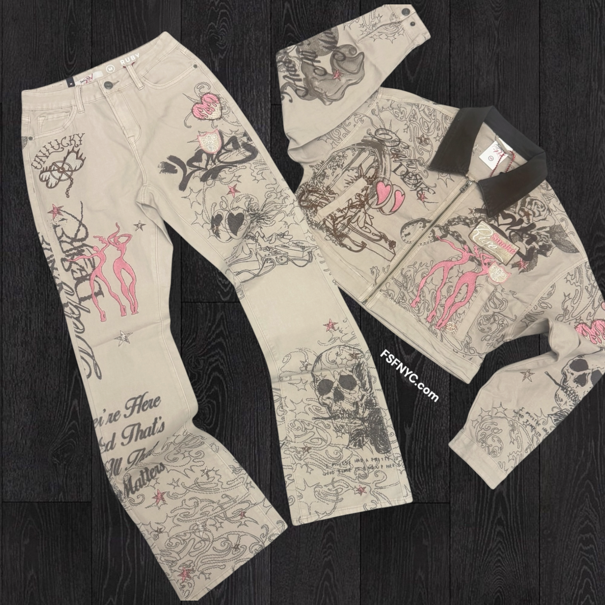 Women - Embroidered Denim Set - Doe Skin F326