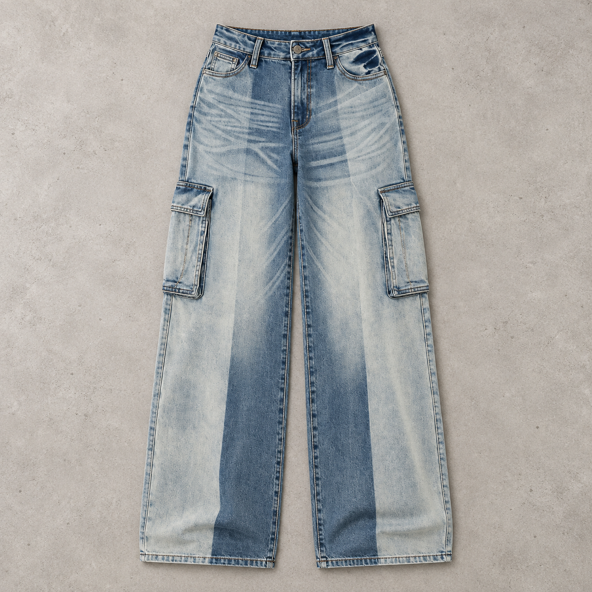 Women -High Rise Cargo Denim - washed R.Blue - S104