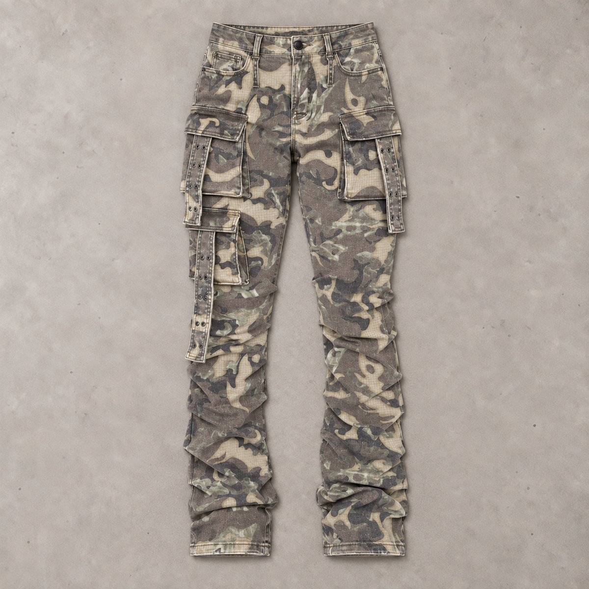 Women - Flare stacked Cargo Denim - Camo - F309