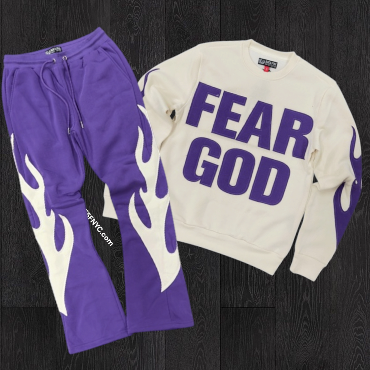 Pike - SET - Flare FEAR Crew Sweatsuit - Natural/Purple - 2617