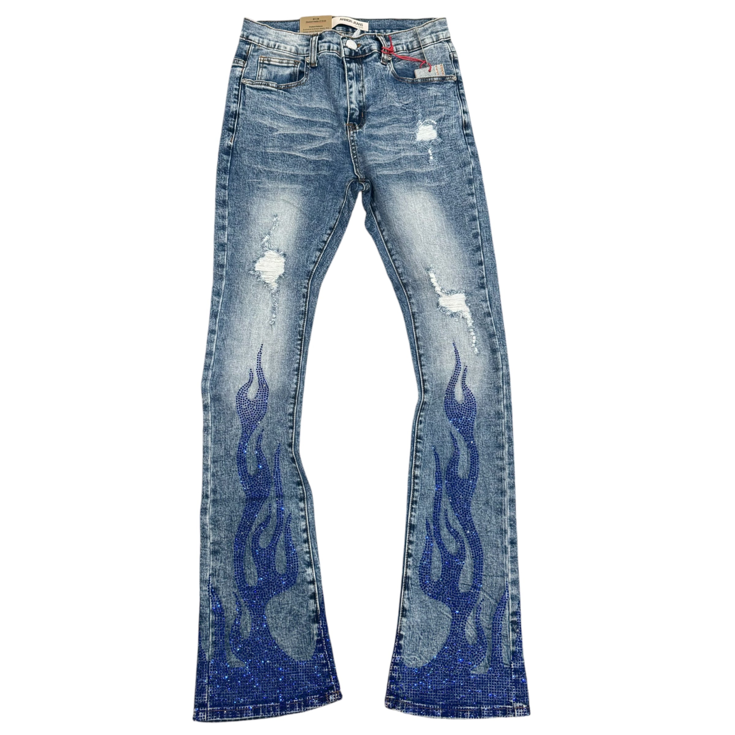 FSF Stacked Rhinestone Flames Denim LT Blue/Royal AJ23SK2