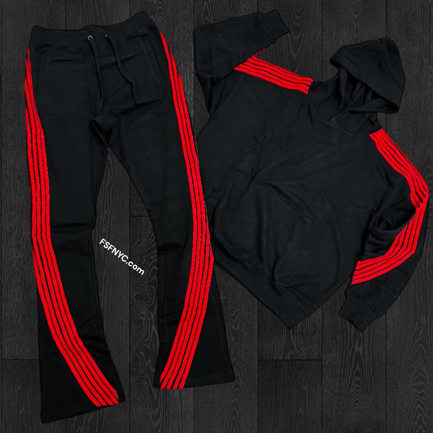 REBEL - Five Stripes SWEATSUIT - Black / Red -  11301