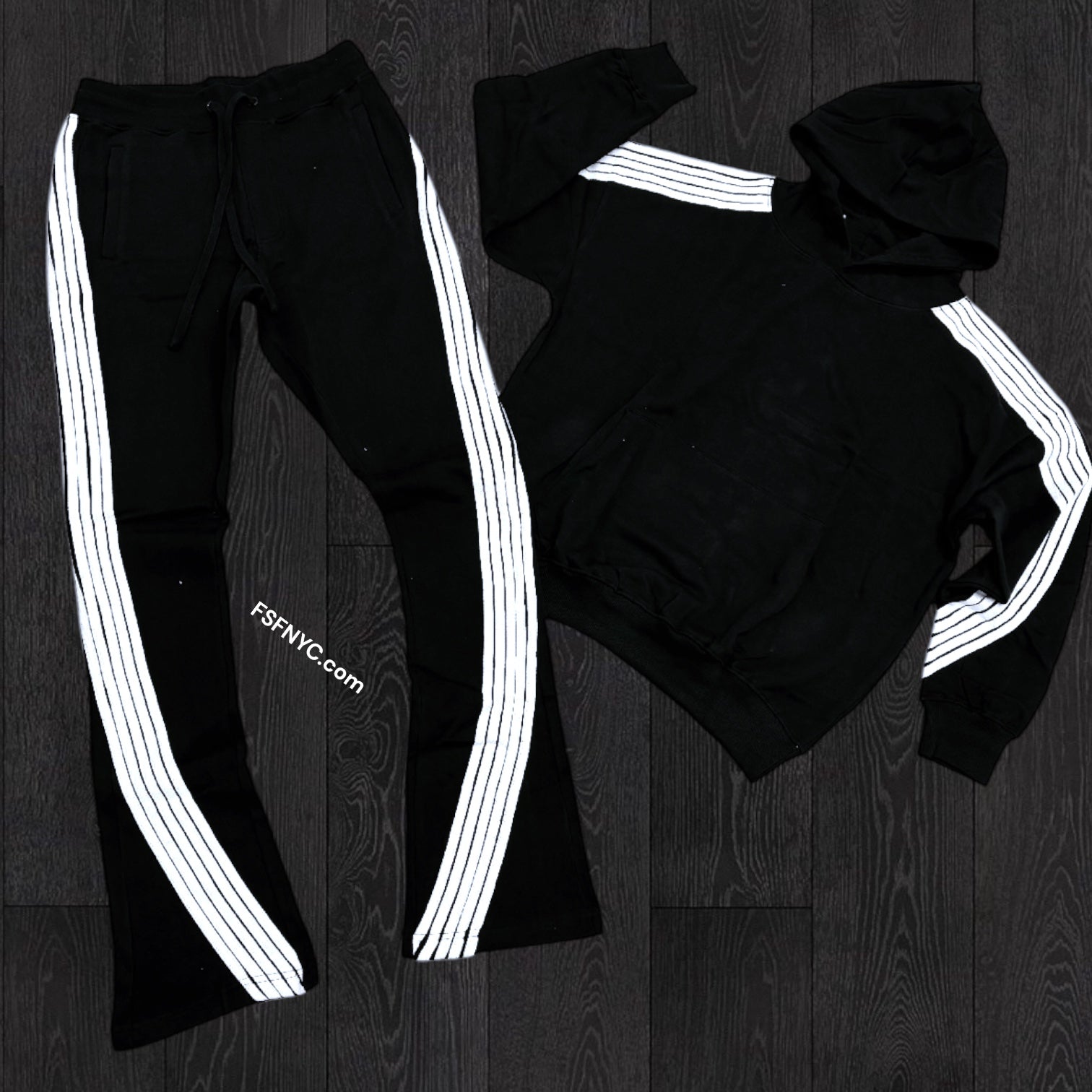 REBEL - Five Stripes SWEATSUIT - Black / White -  11301