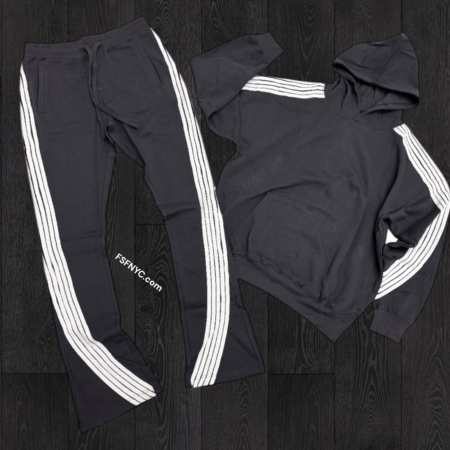 REBEL - Five Stripes SWEATSUIT - Grey / White -  11301