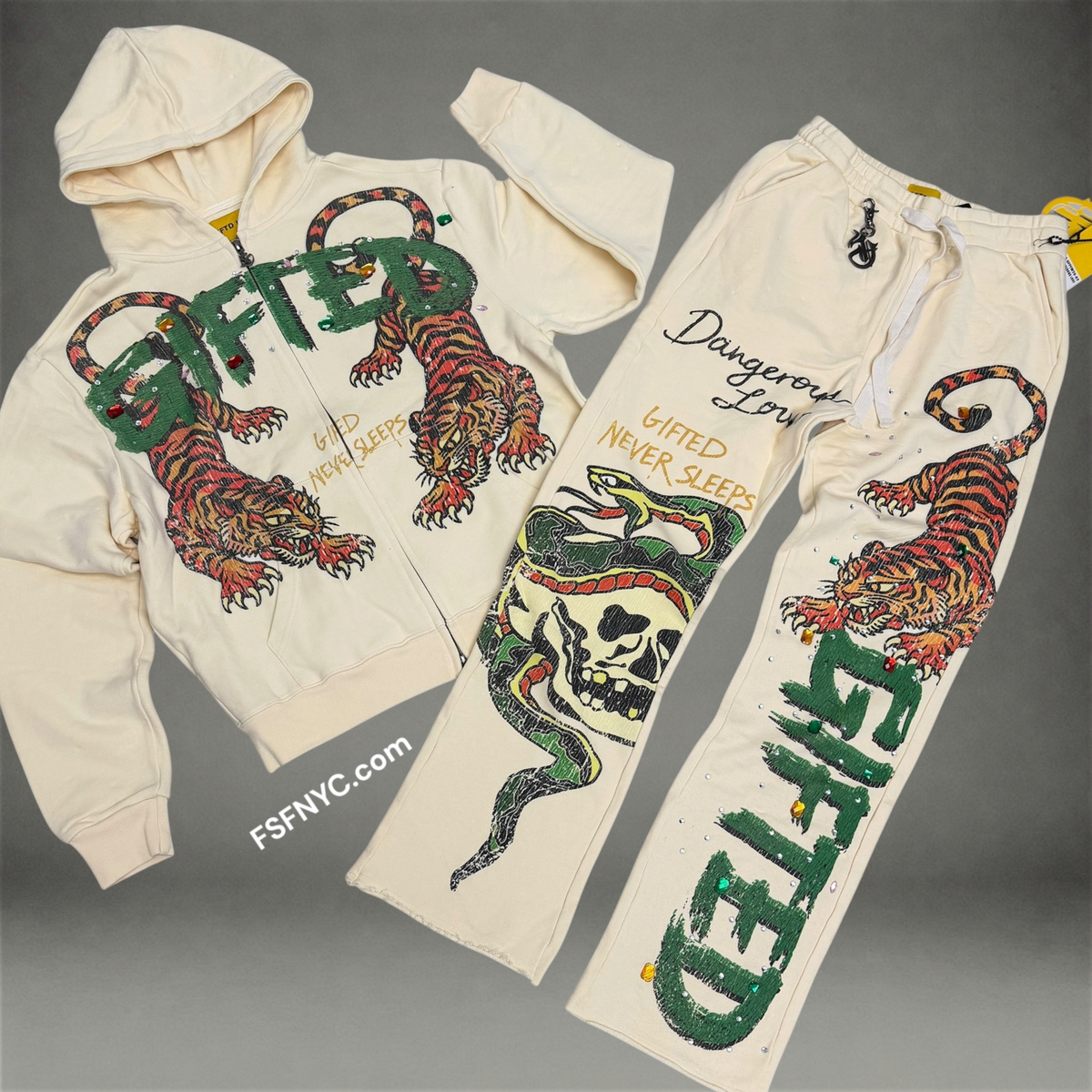 Dangerous Love Stacked Sweatsuit - Cream