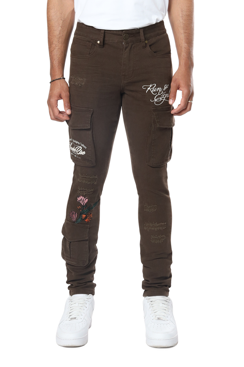 Rise Embroidered Cargo twill pants Pison  24516