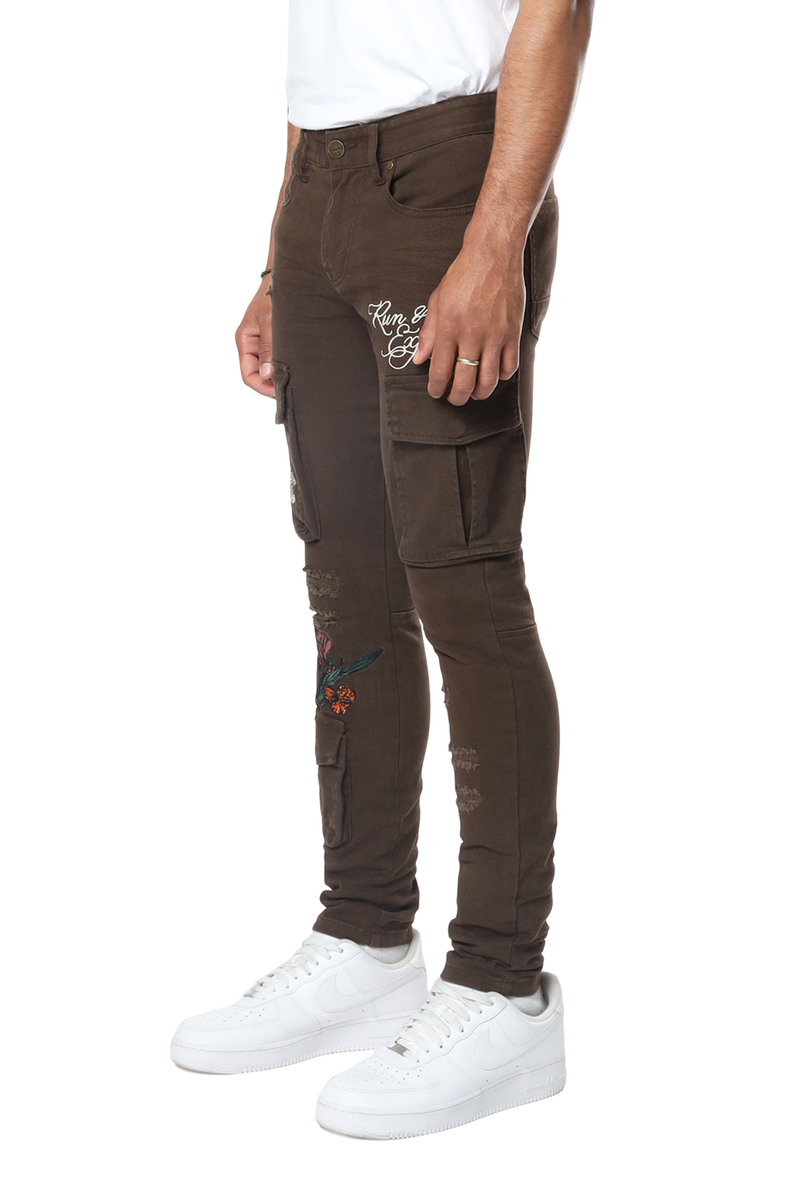 Rise Embroidered Cargo twill pants Pison  24516