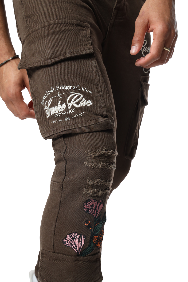 Rise Embroidered Cargo twill pants Pison  24516