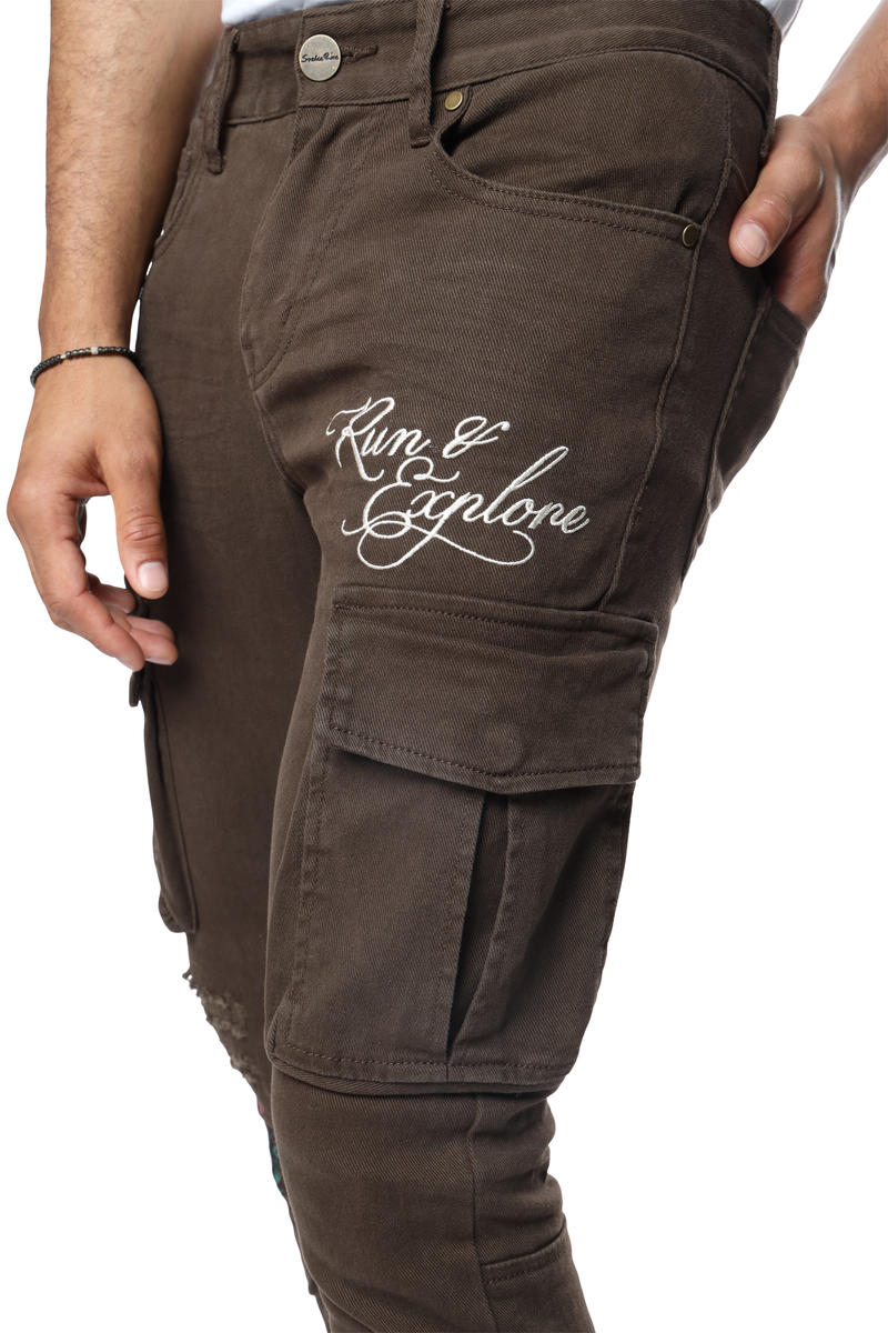 Rise Embroidered Cargo twill pants Pison  24516