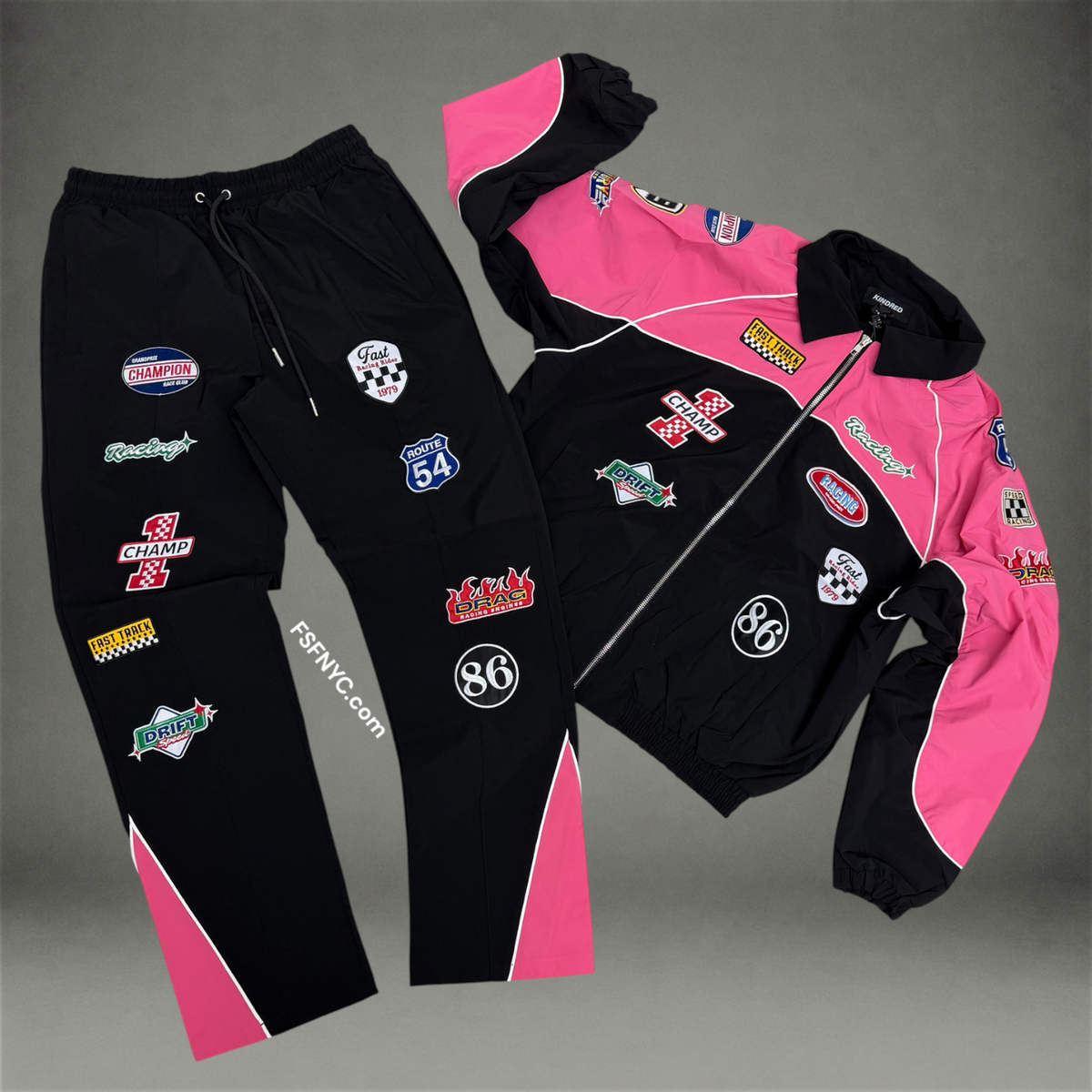 windbreaker Patch work Set - Pink/Black - 269T