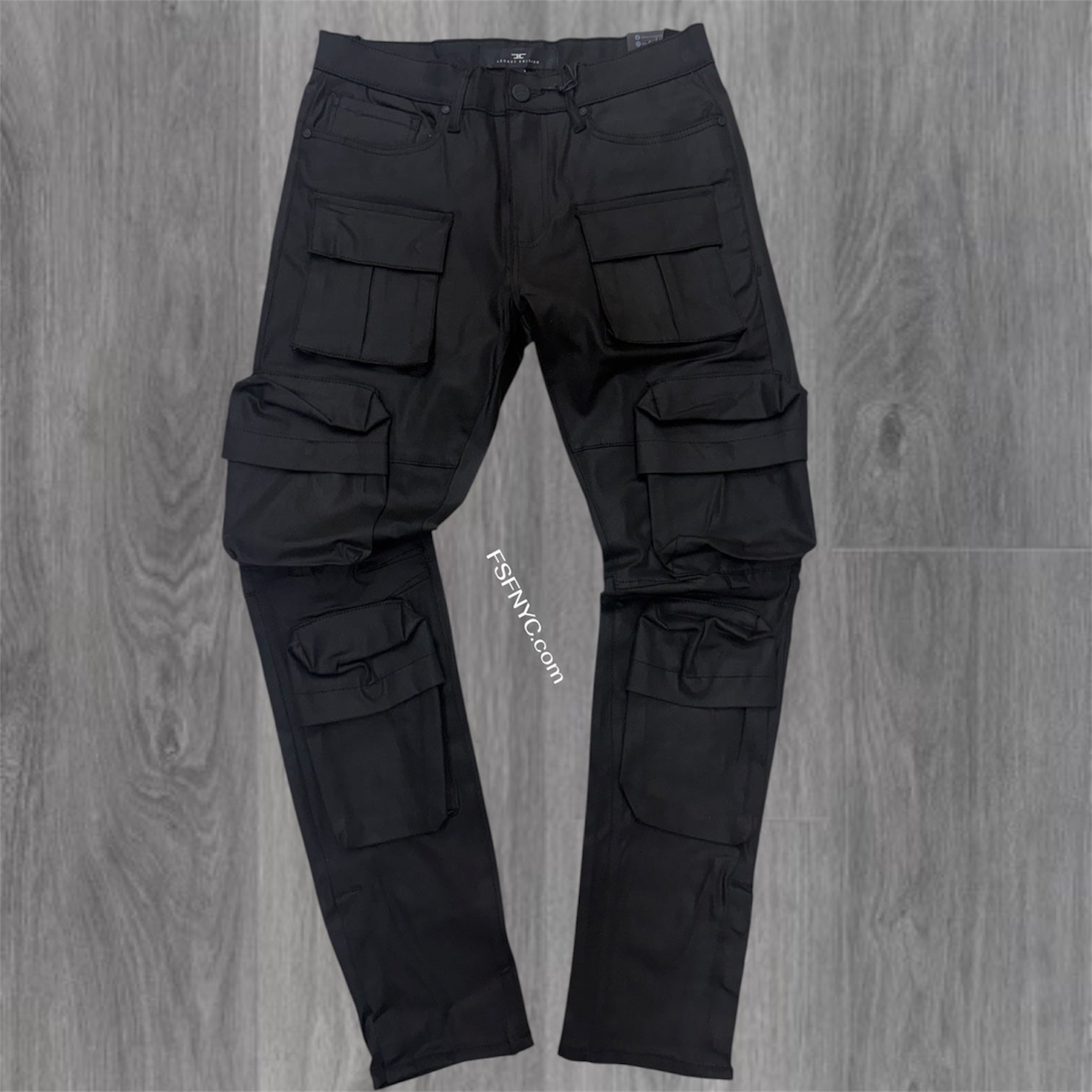 JC - Waxed Utility Cargo Slim Denim - Black - JS2286