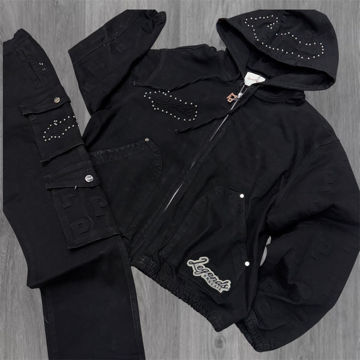 Prevail - Embossed Denim Set - Black
