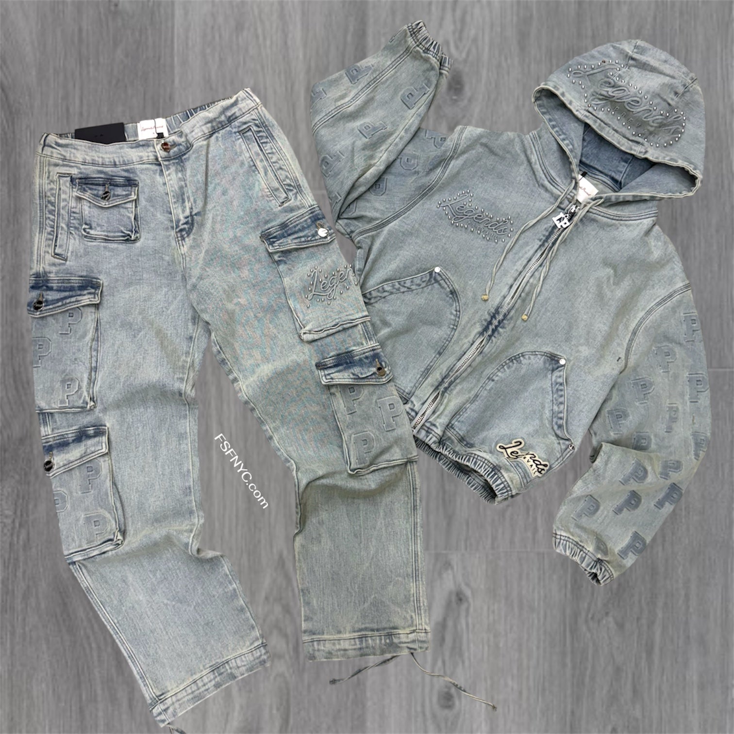 Prevail - Embossed Denim Set - Blue