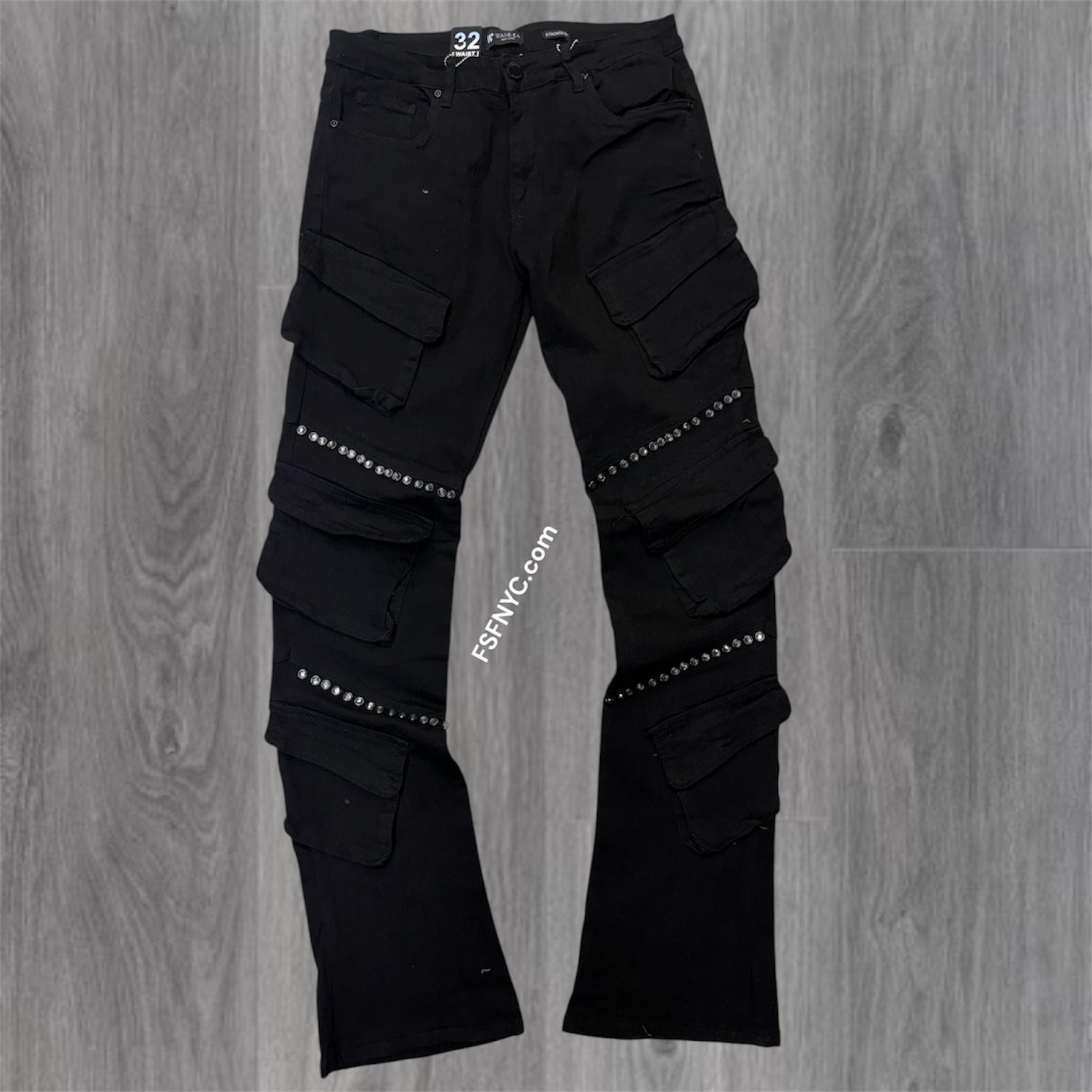 W -  Stacked Crystal Cargo Denim  - J.Black - M8412D