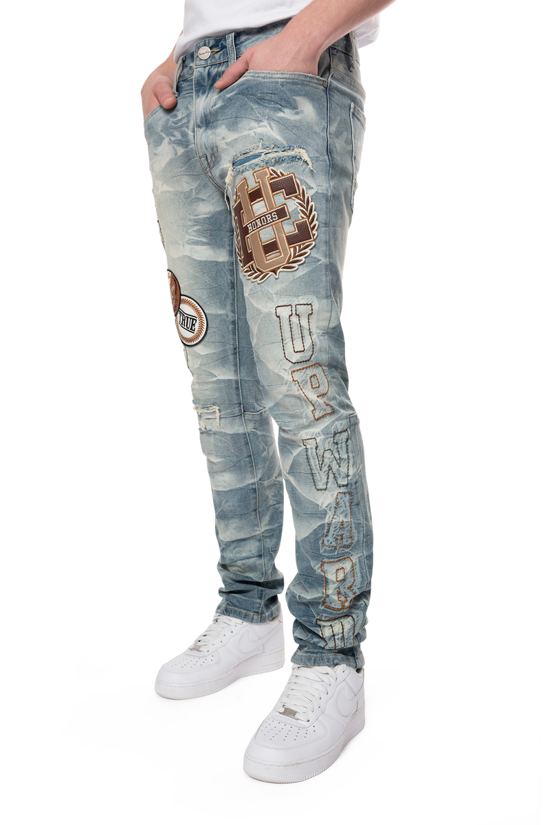 Rise varsity patch Jeans Clyde Blue 24545