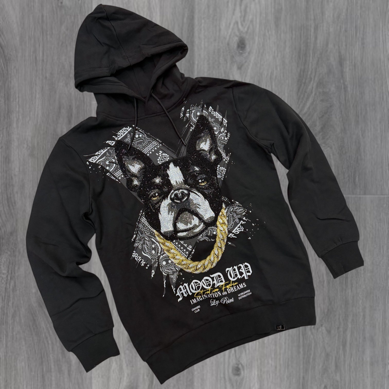 LP - Rhinestone Hoodie Mood Up Black - 140754