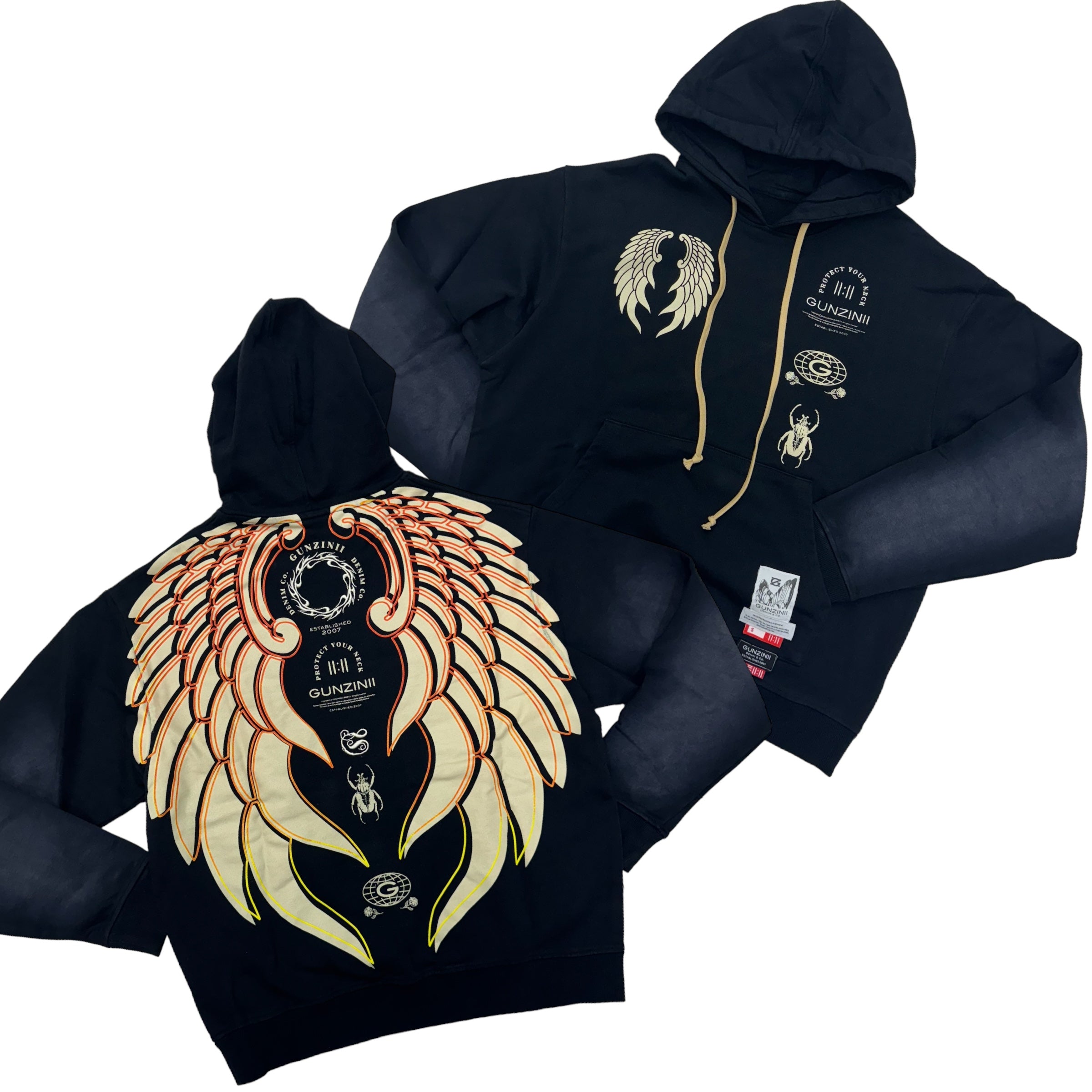 Gunzinii Angel Wing sun Dyed Hoodie Black 440