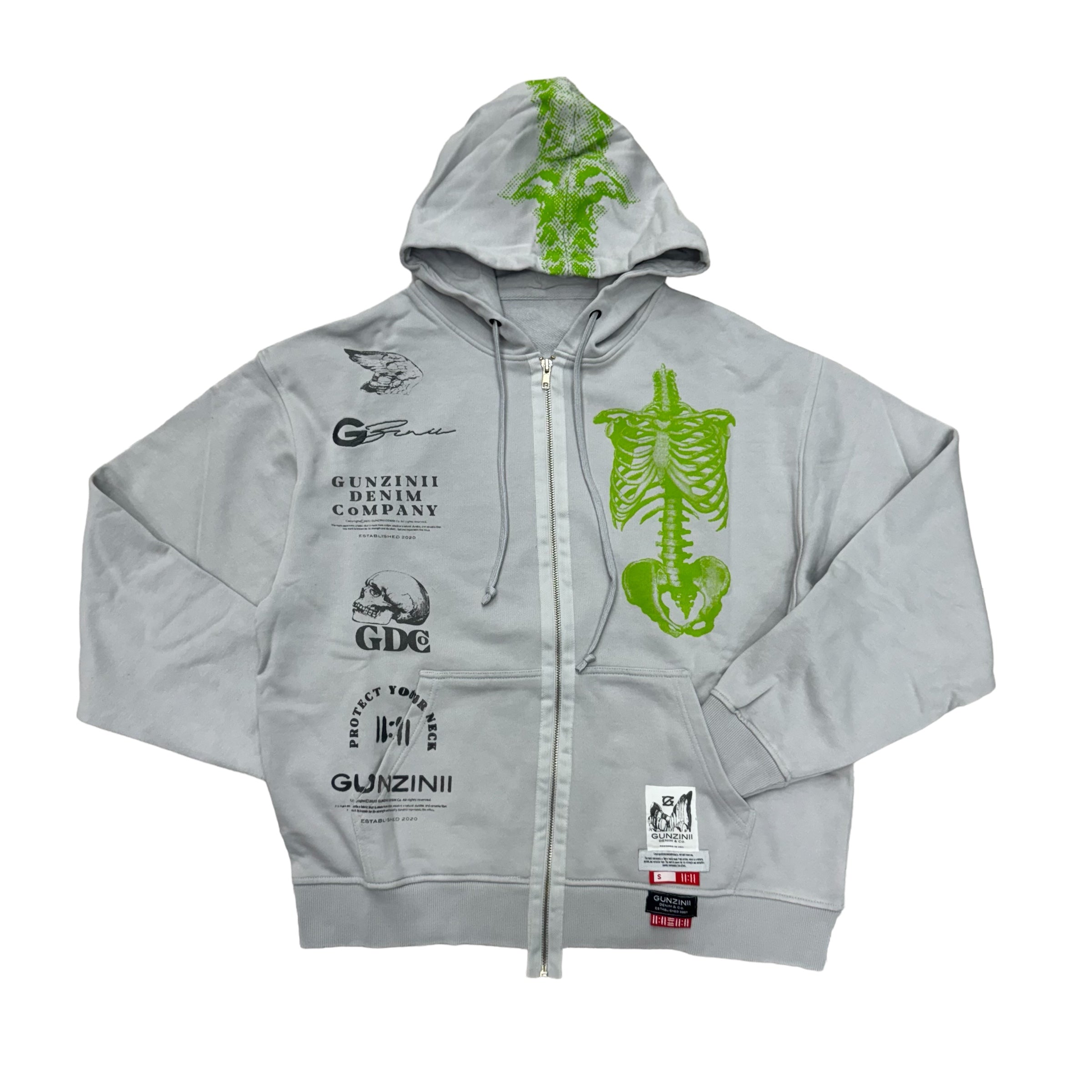 Gunzinii Protect Skeleton Zip Hoodie Grey 449