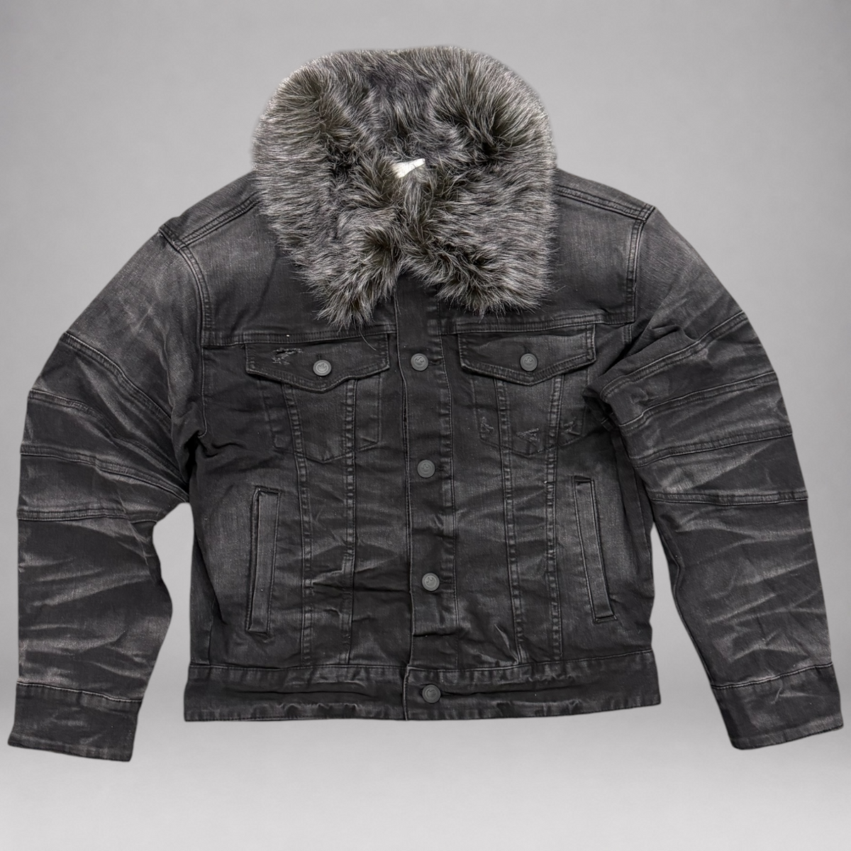 Rise - Denim Jacket w/Fur collar - T.Black -F221