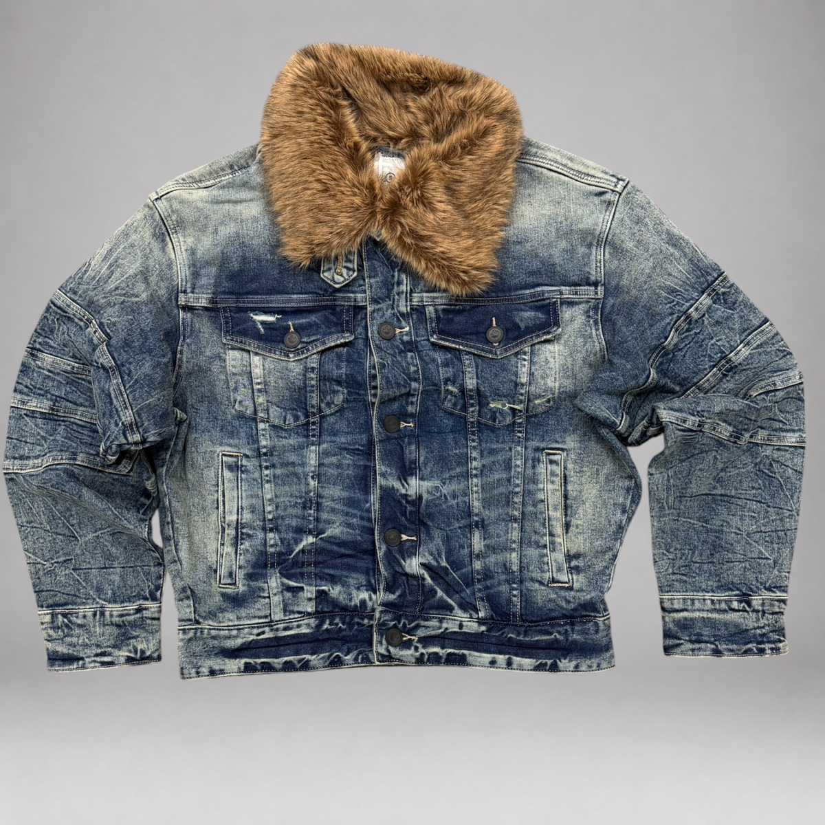 Rise - Denim Jacket w/Fur collar - Blue -F221