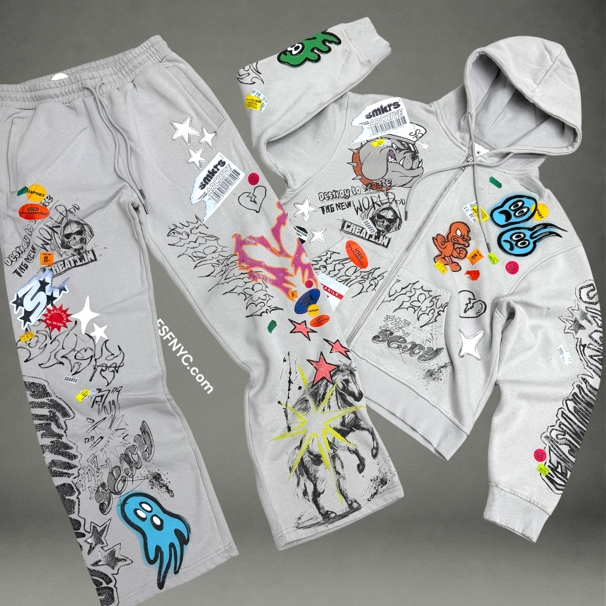 Rise - SET -  graffiti sweatsuit - M.Grey - F530