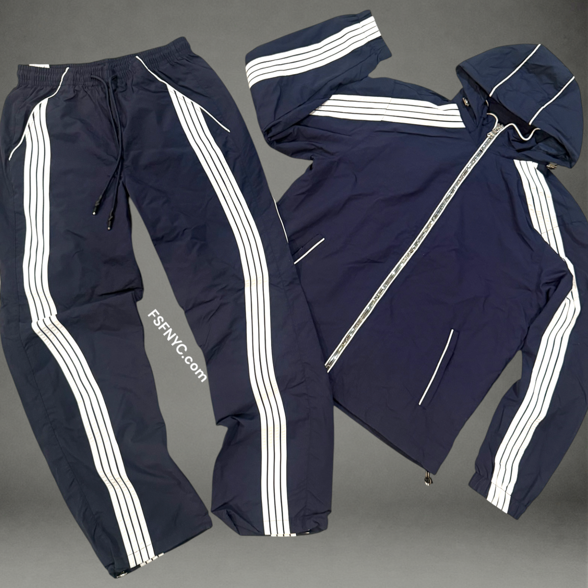 JC - Striped Windbreaker Set - Navy 8812