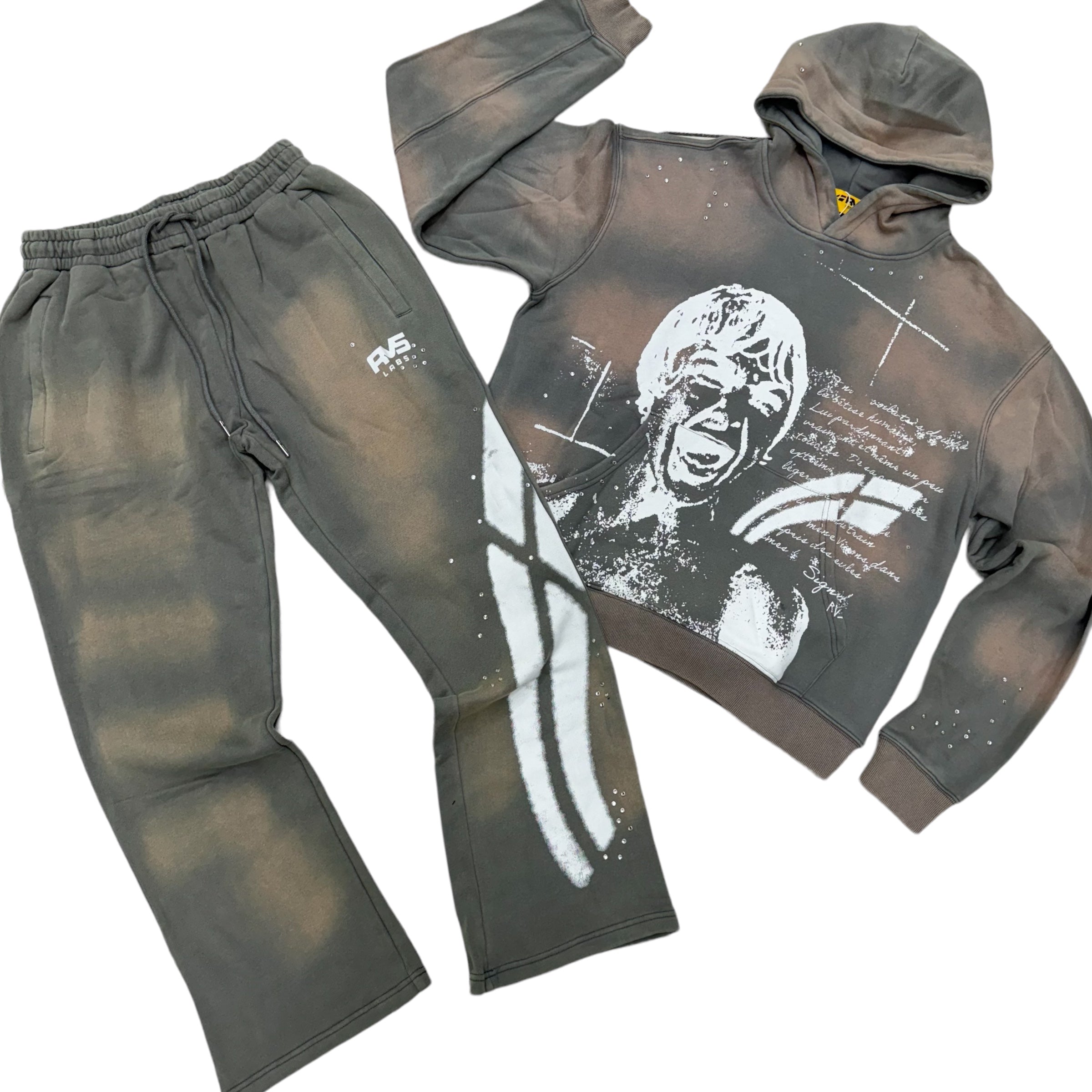 RVS stacked Crystal hoodie set  ash washed