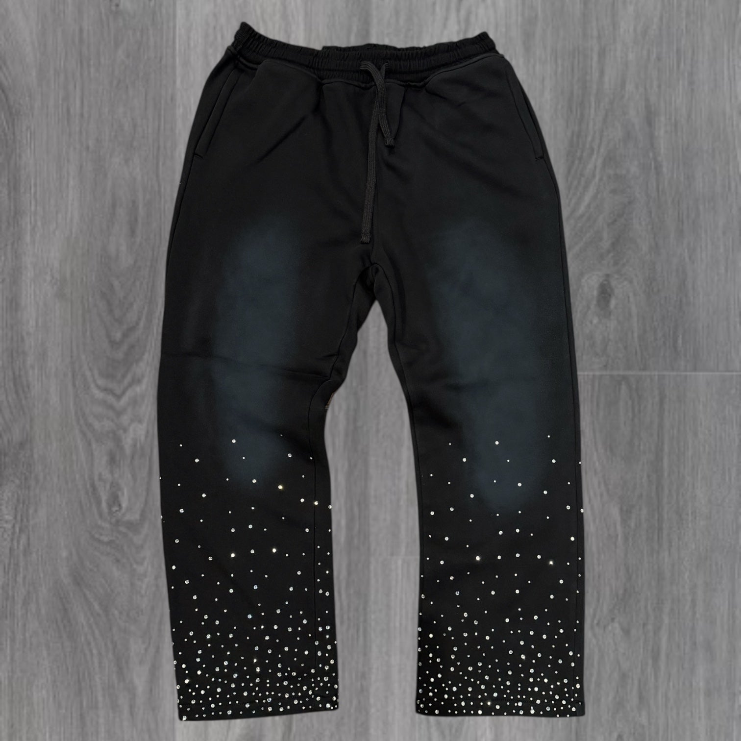 Rebel - Rhinestone Faded Sweat Pants - Black - 486