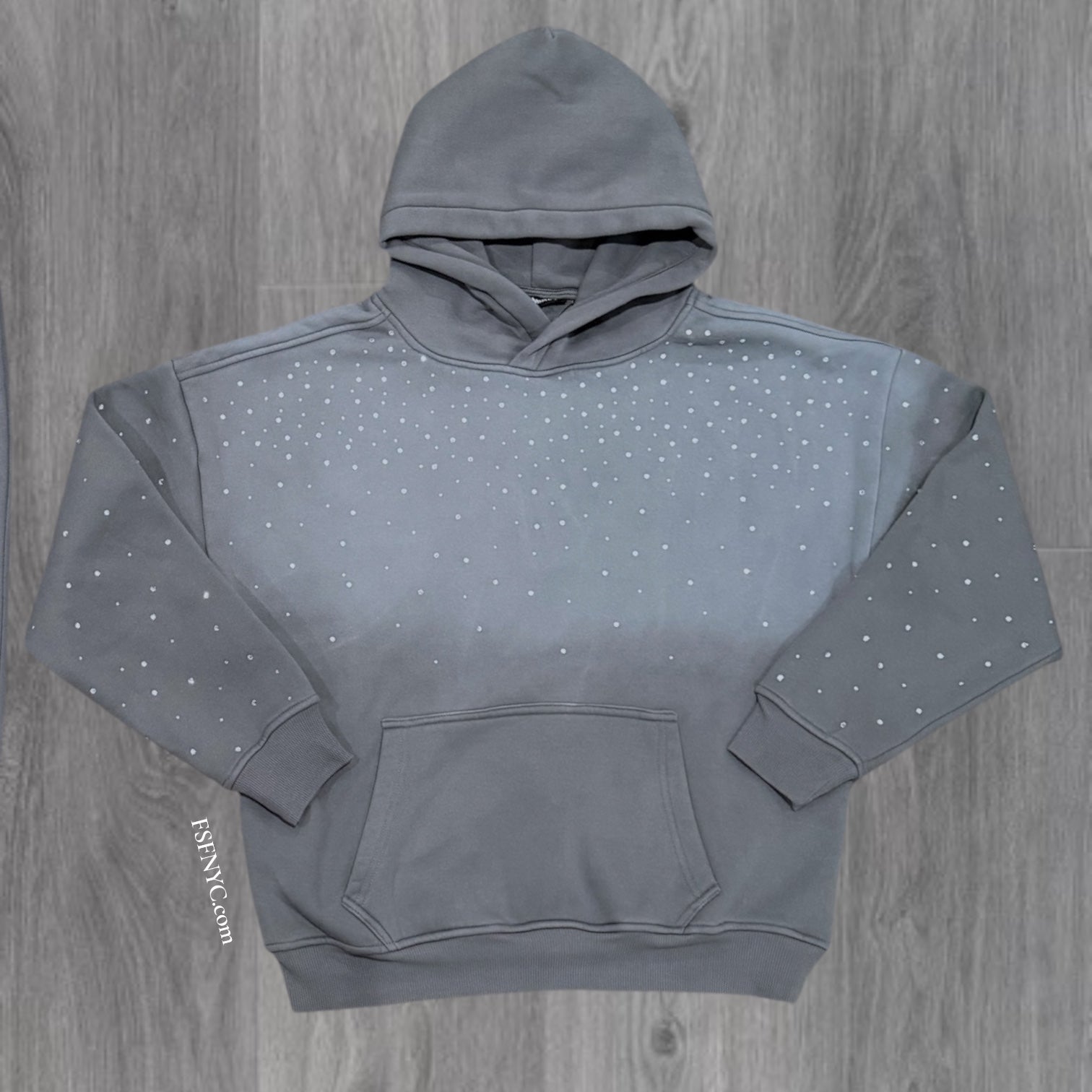 Rebel - Rhinestone Pullover Hoodie - Dark Grey - 386