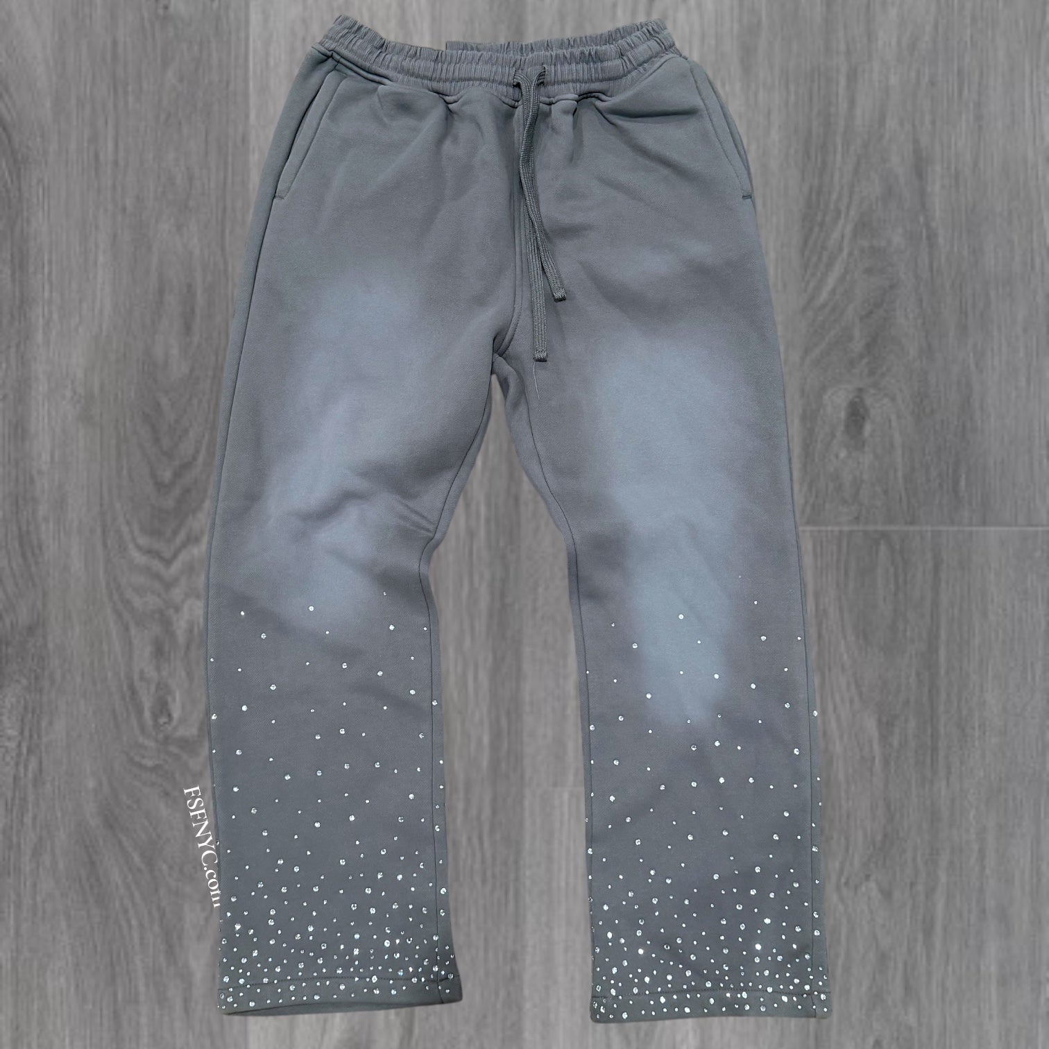 Rebel - Rhinestone Faded Sweat Pants - Dark Grey - 486
