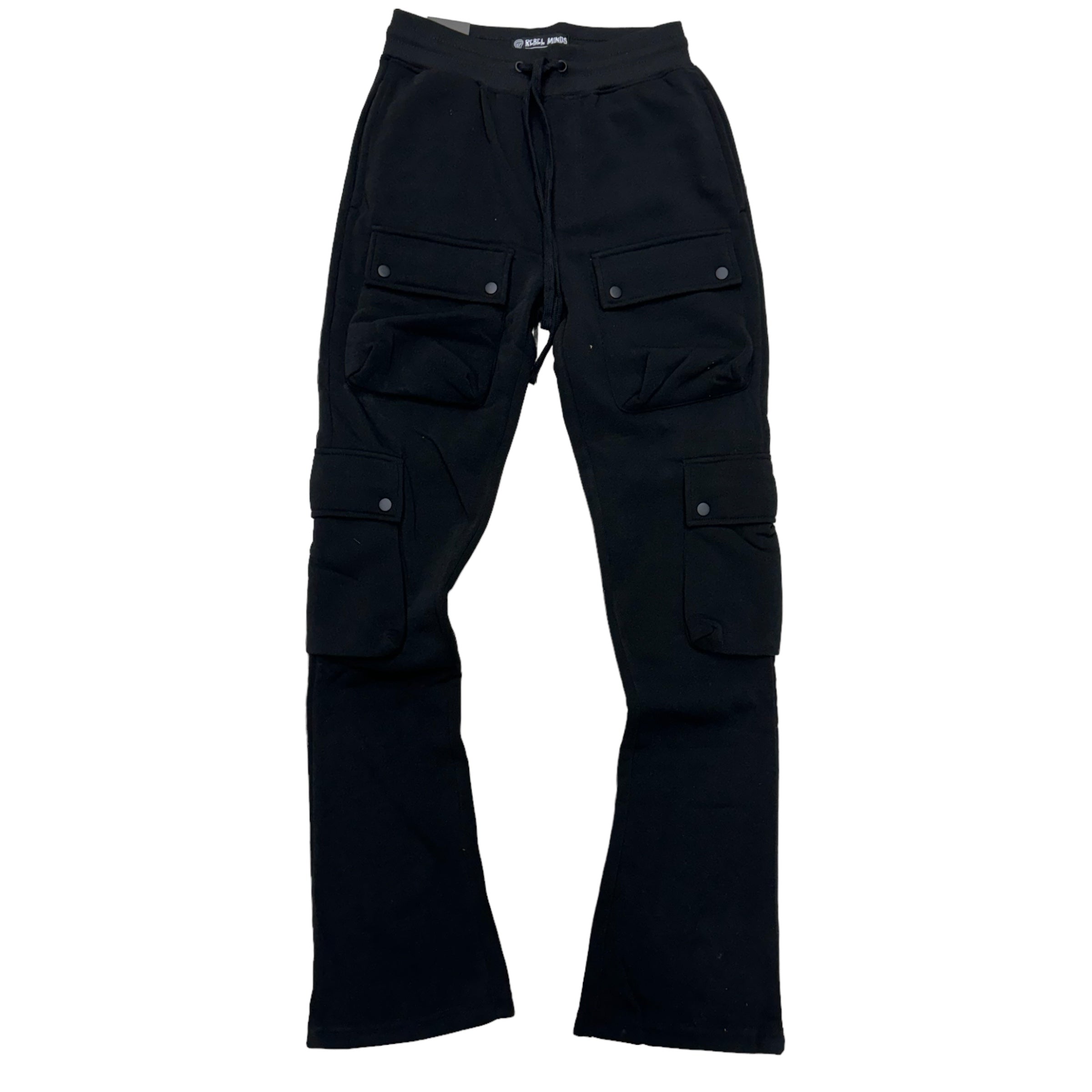 Rebel Stacked Cargo Flare Fleece Pants Black 476