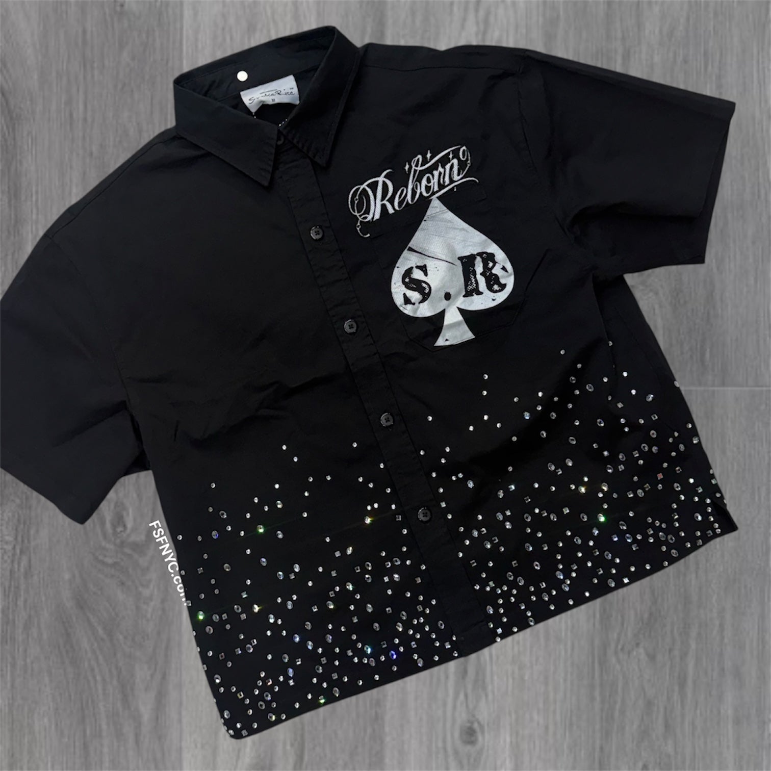 Rise - Reborn Rhinestone Button Down Shirt - Black - S496