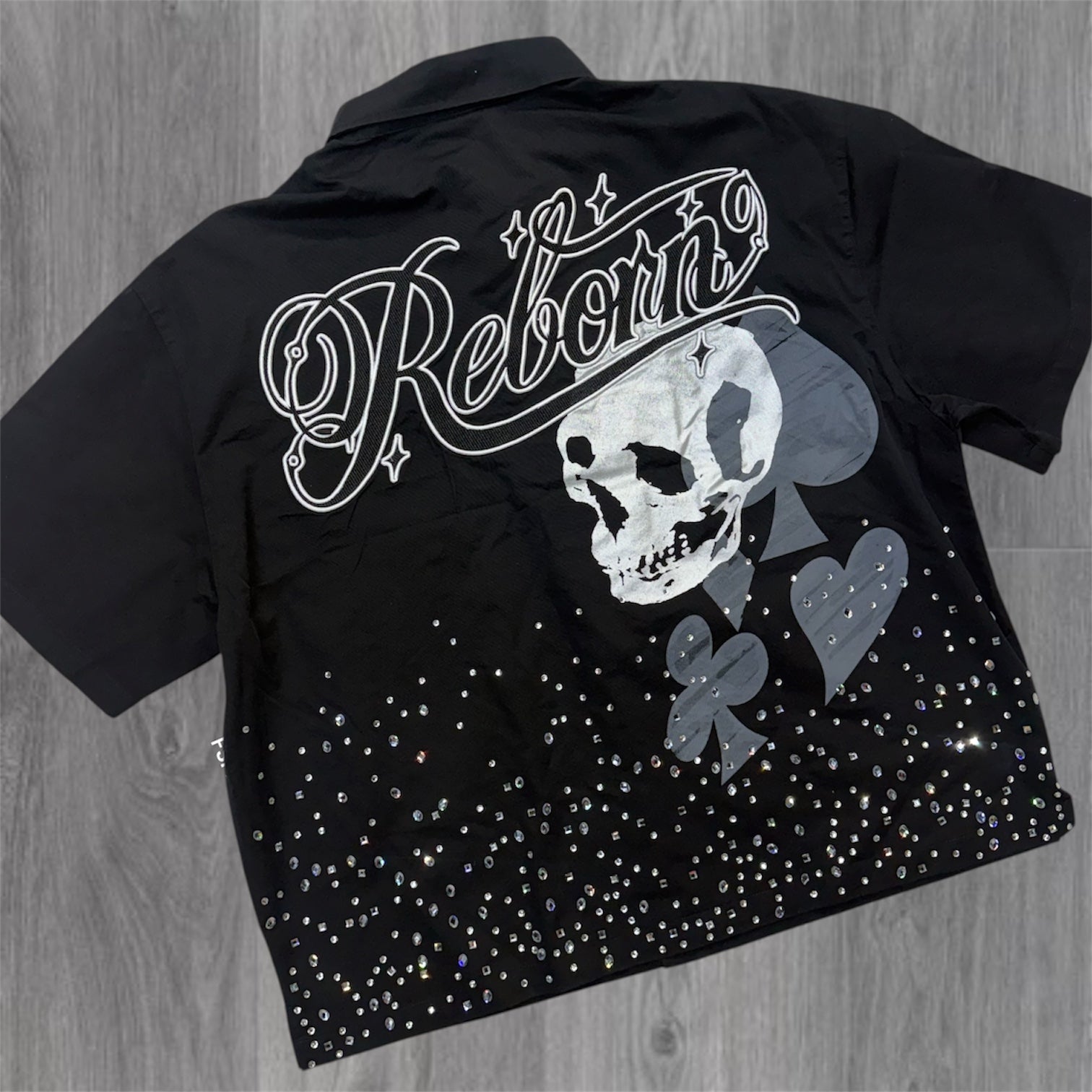 Rise - Reborn Rhinestone Button Down Shirt - Black - S496