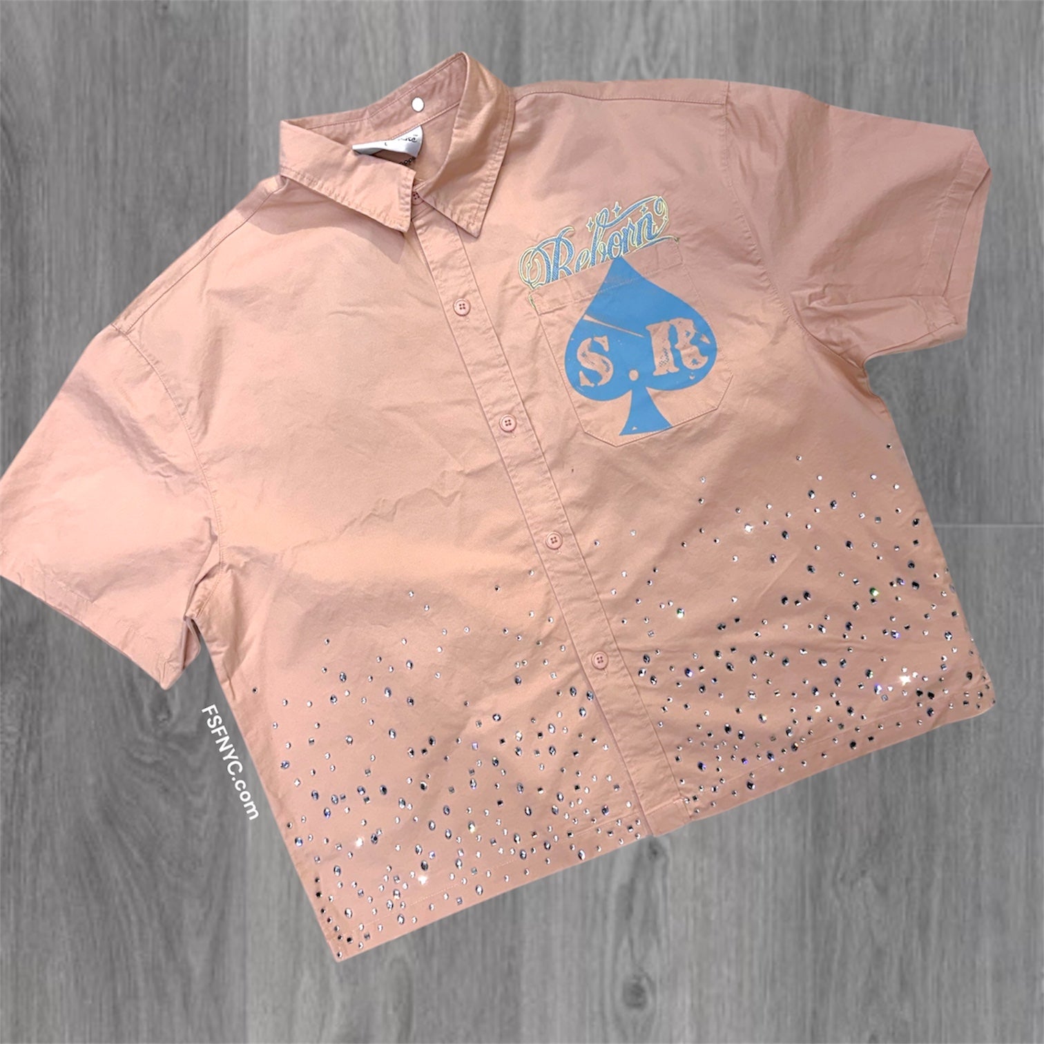 Rise - Reborn Rhinestone Button Down Shirt - Rose - S496