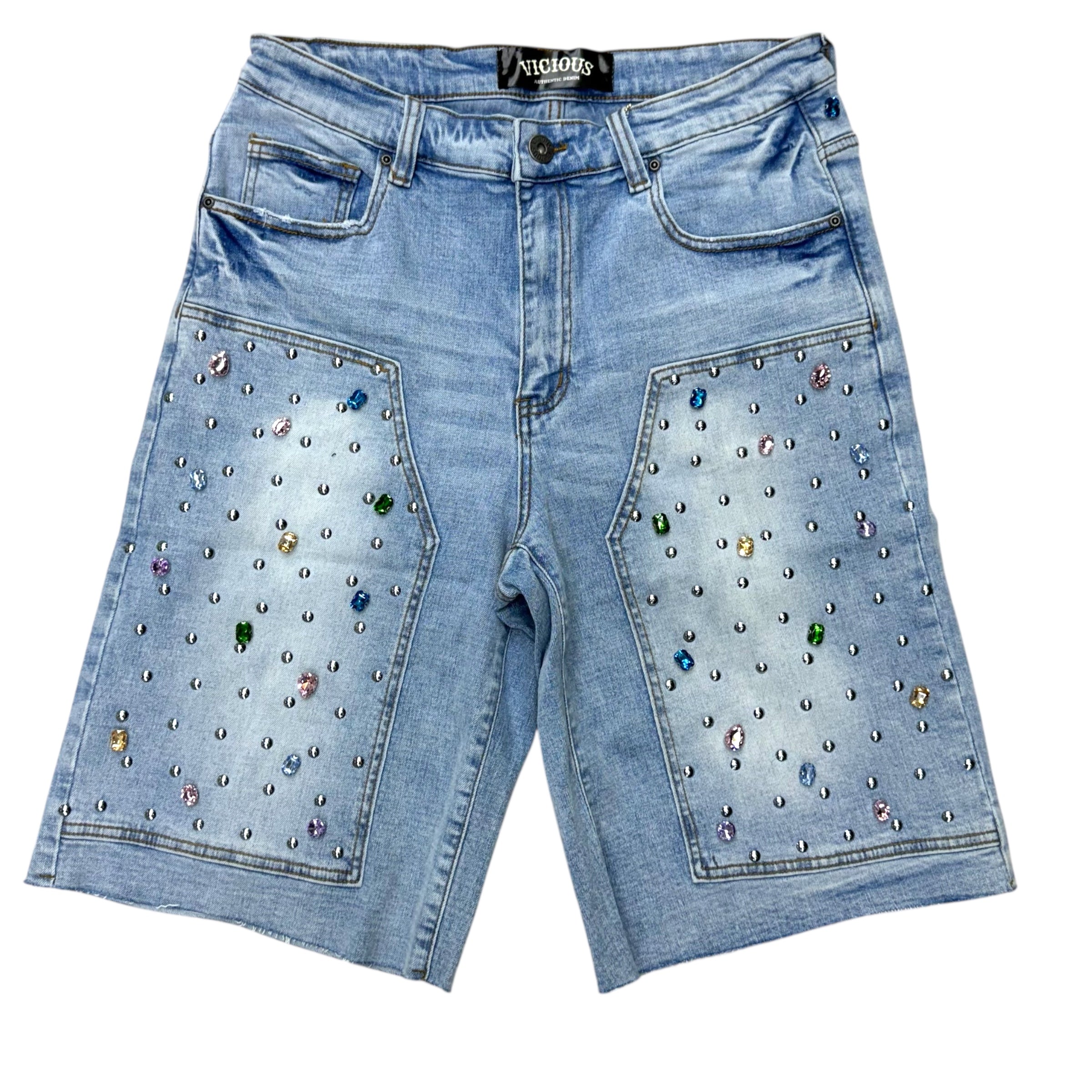 Vicious Gem Denim Shorts Blue VC842