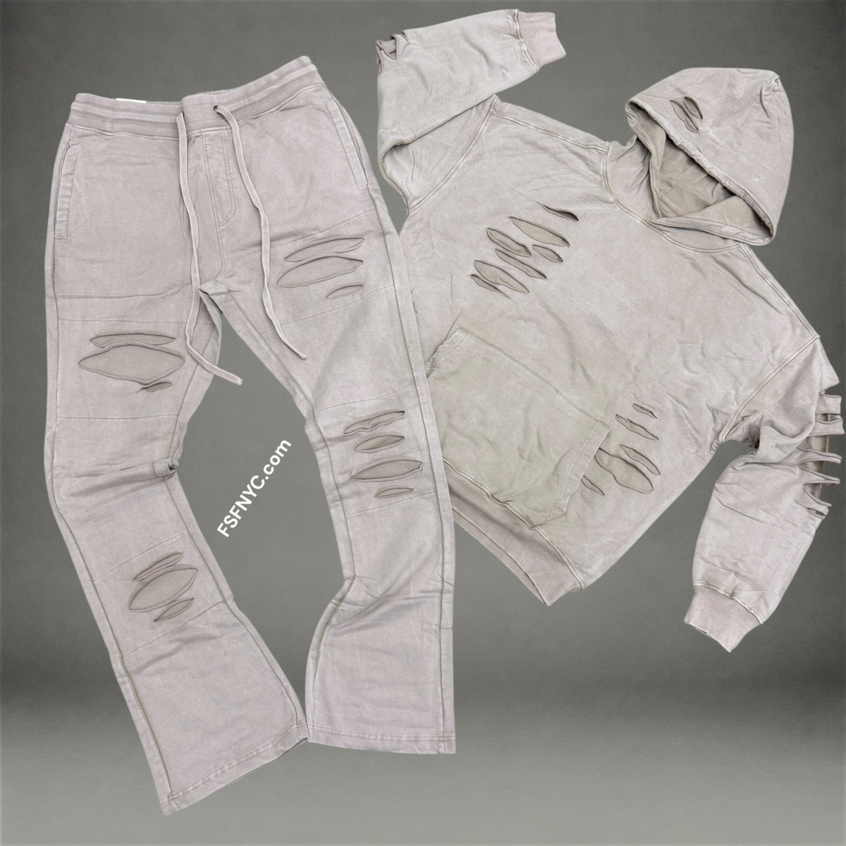 R- Stacked Acid Wash sweatsuit - Taup - 314412