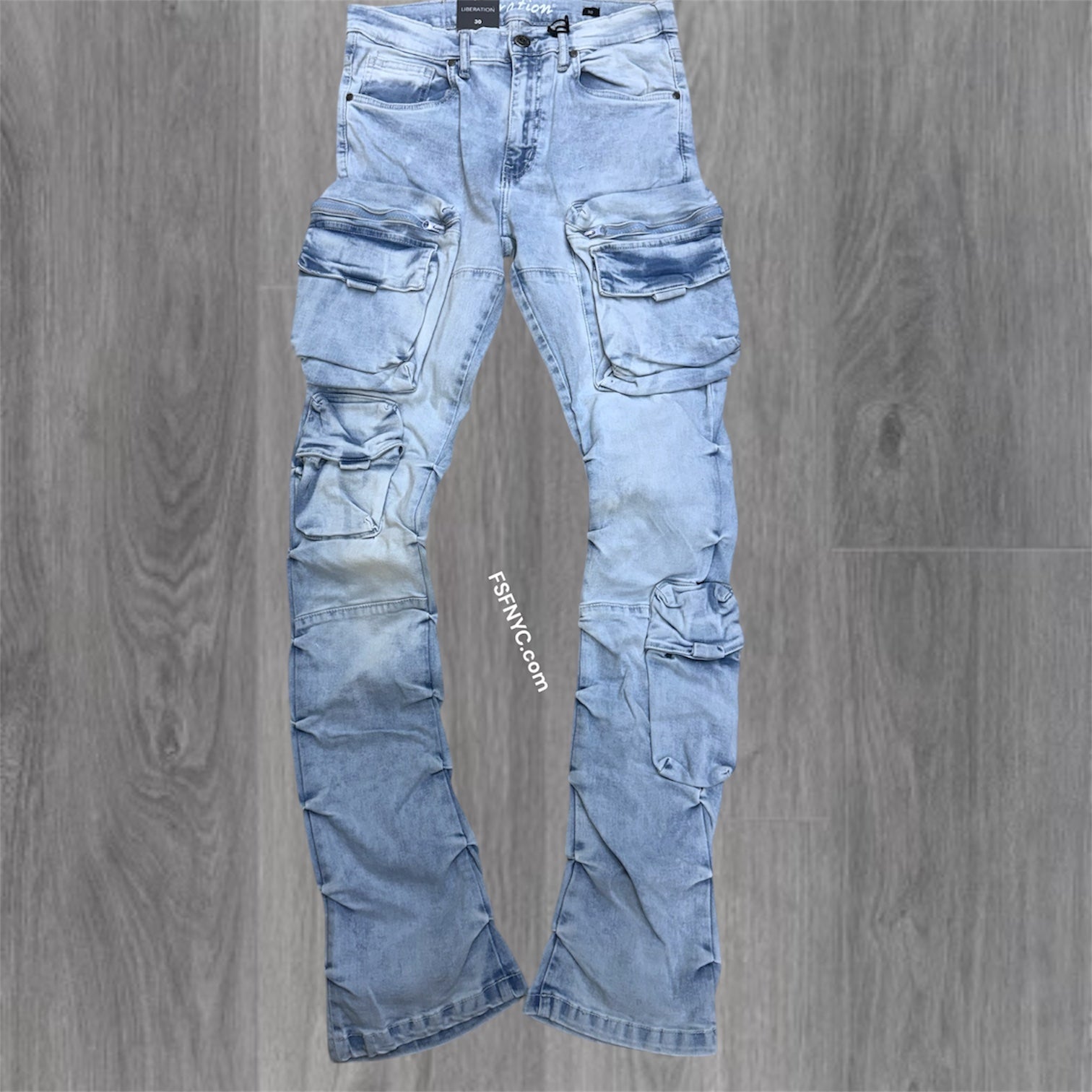 L - Stacked Cargo Pants - Ice Blue 7094