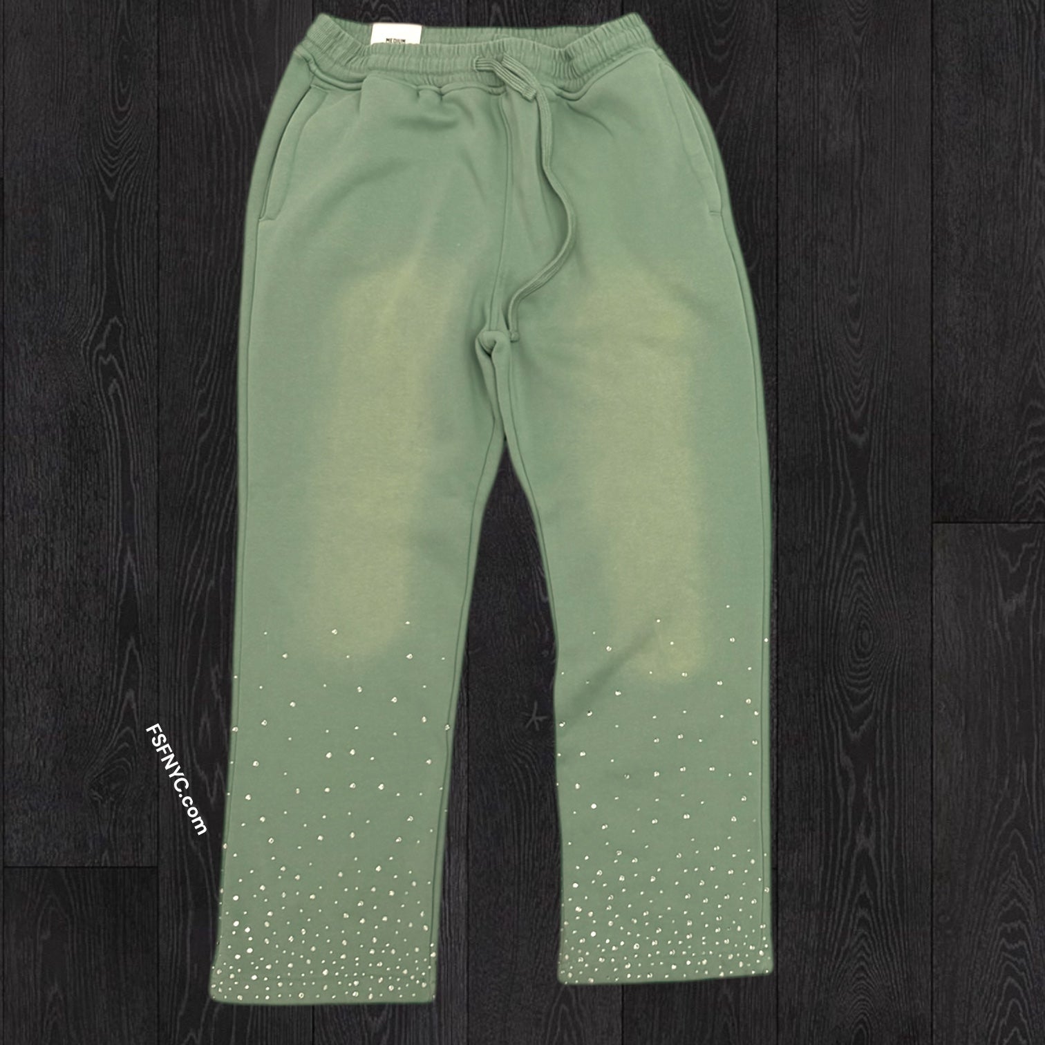 Rebel - Rhinestone Faded Sweat Pants - Sage - 486
