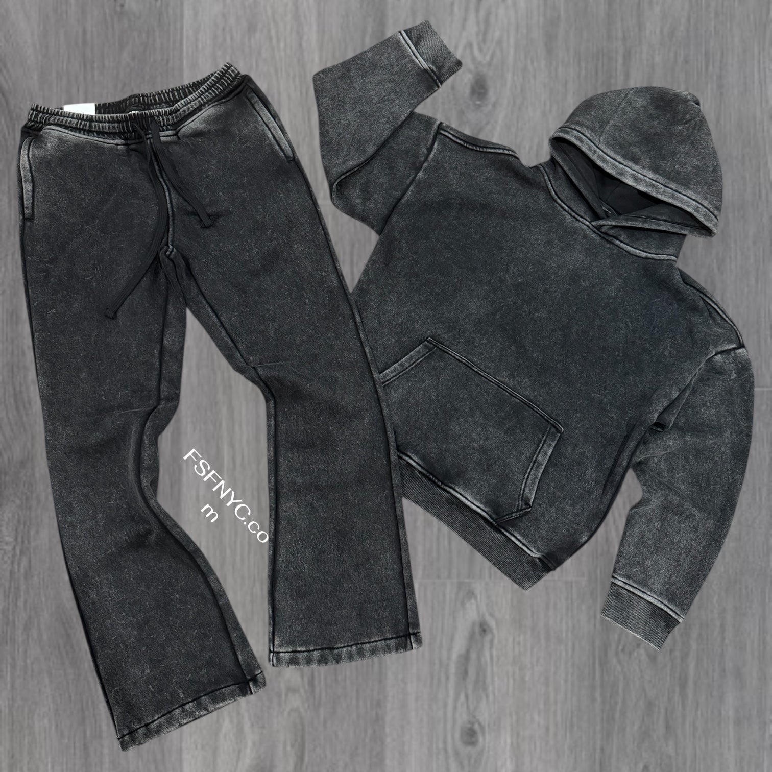 R - Mineral Wash Flare Sweatsuit- Black - 380480