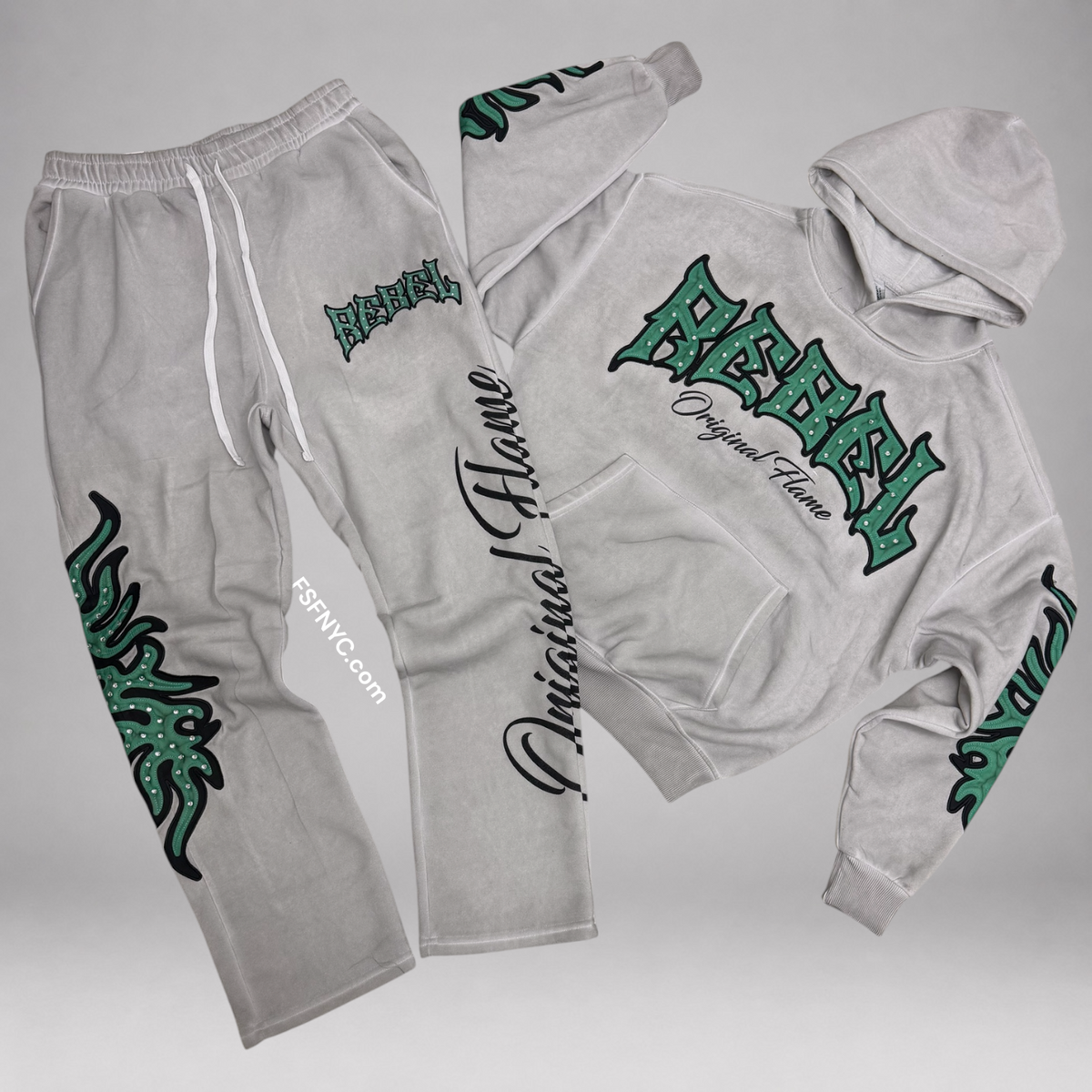Rebel - OG Flame sweat suit - Cement Grey - 320420