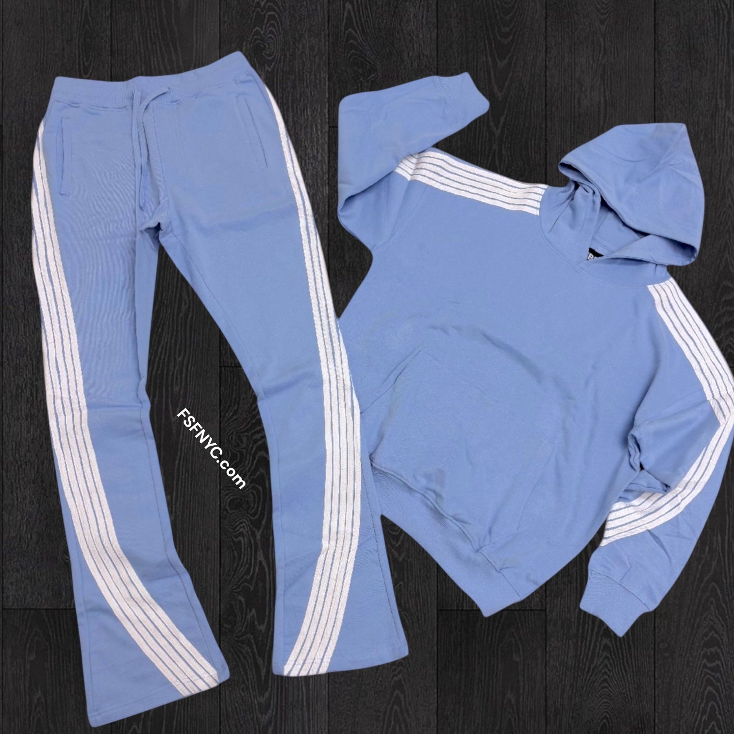 REBEL - Five Stripes SWEATSUIT - Lt. Blue / White -  11301
