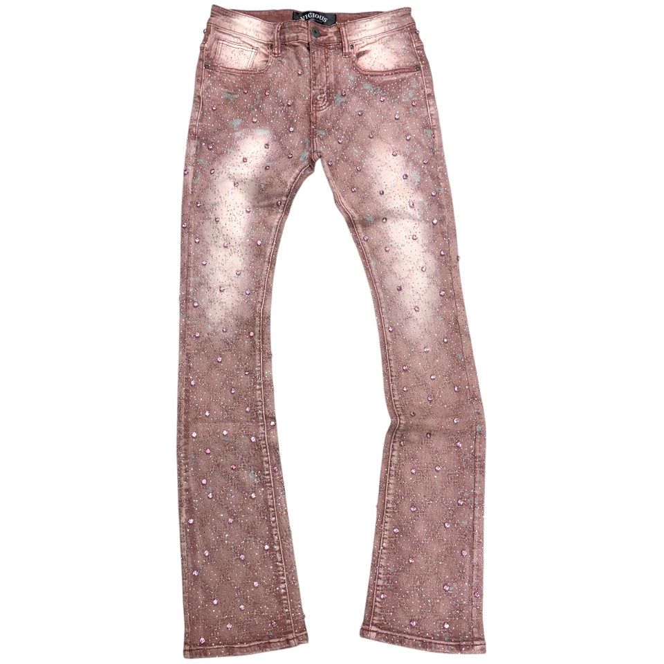 Vicious Stacked Cargo Crystals Denim Light Dusty Rose VC510