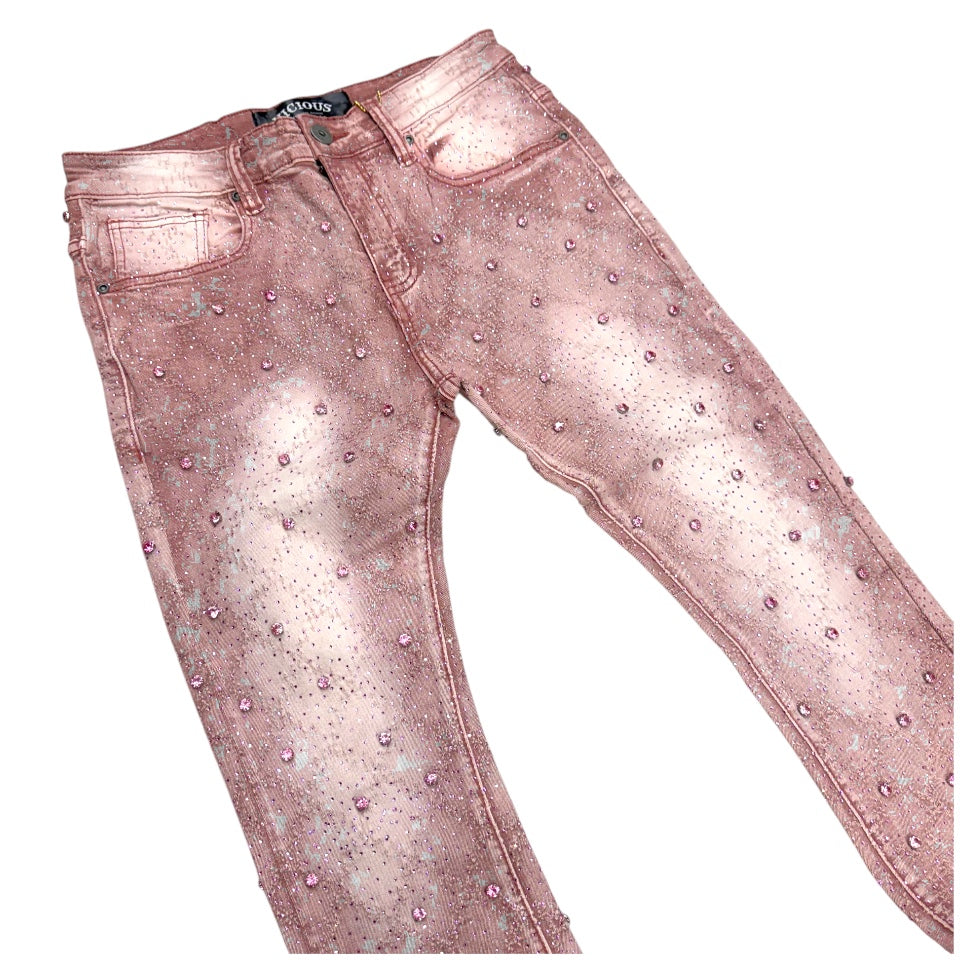 Vicious Stacked Cargo Crystals Denim Light Dusty Rose VC510