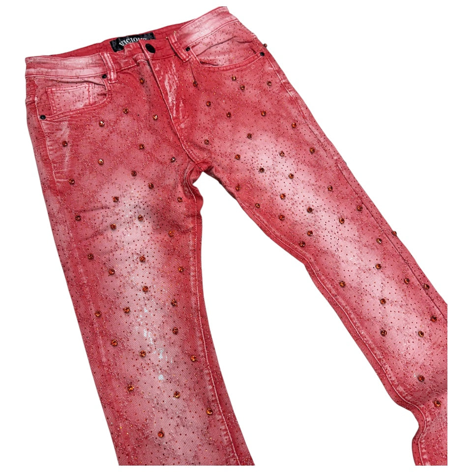 Vicious Stacked Cargo Crystals Denim Light Red VC510