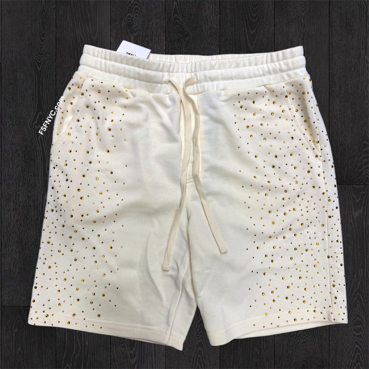 Rebel - Rhinestone Sweat shorts - Cream - 11965