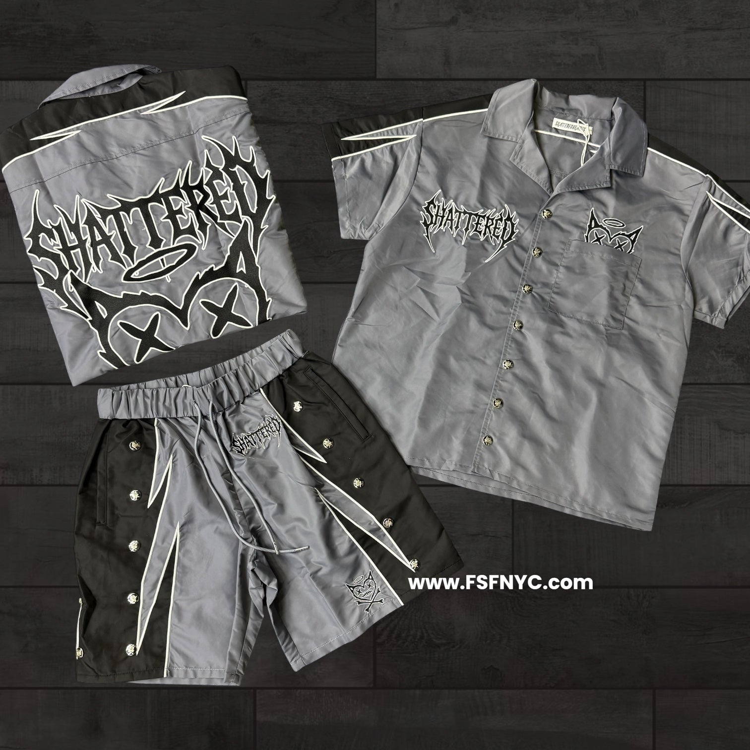 Shattered-  Nylon Short Set - Grey