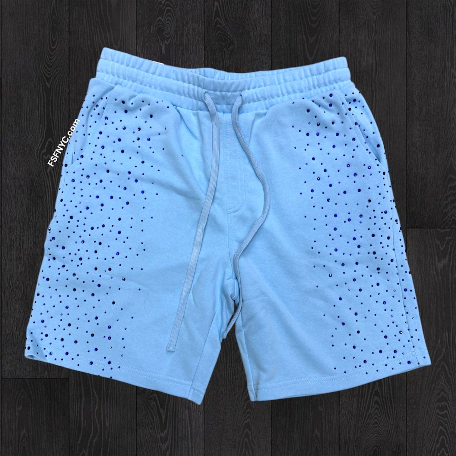 Rebel - Rhinestone Sweat shorts -Sky Blue - 11965