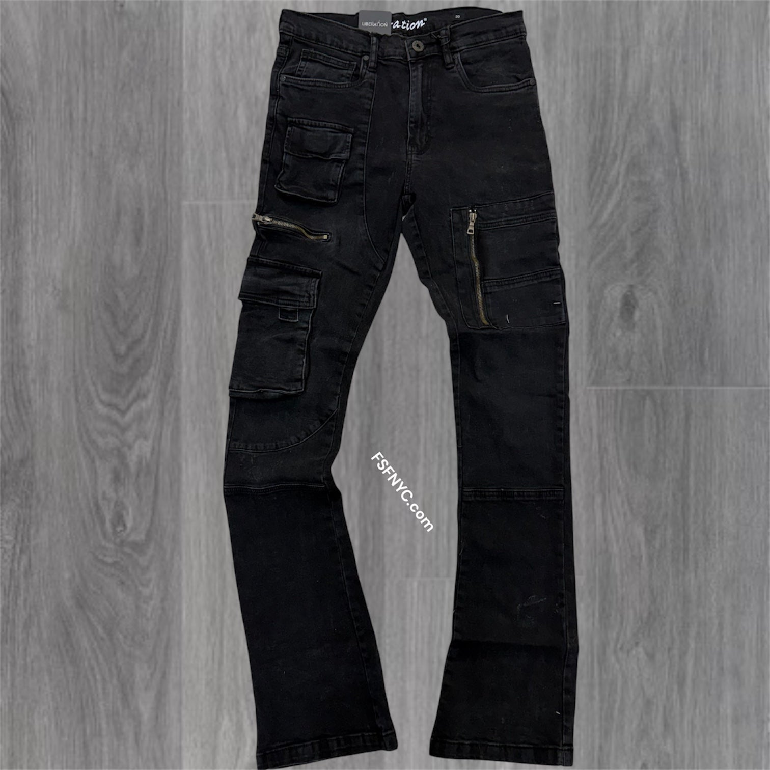 L - Stacked utility Pants - Black-  7095