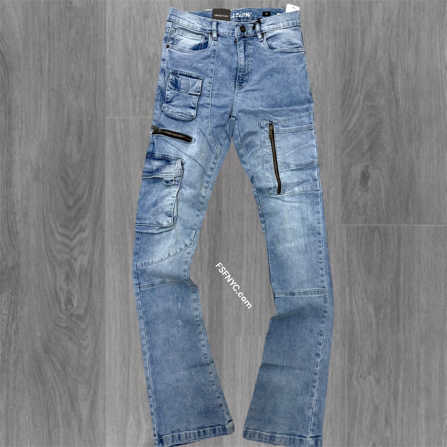 L - Stacked utility Pants - Blue -  7095