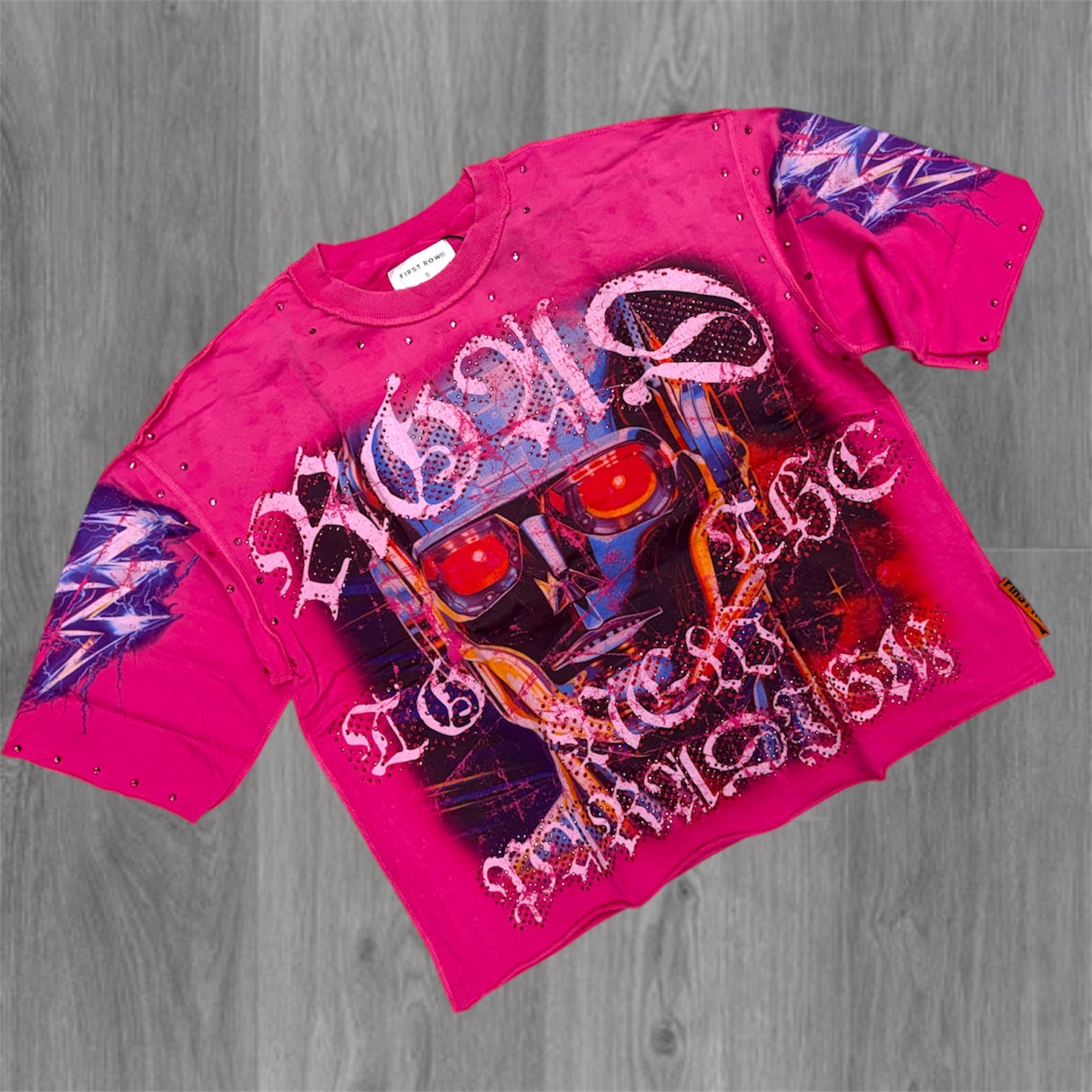 FR - Rhinestone OverSized T-shirt - Pink - 1050